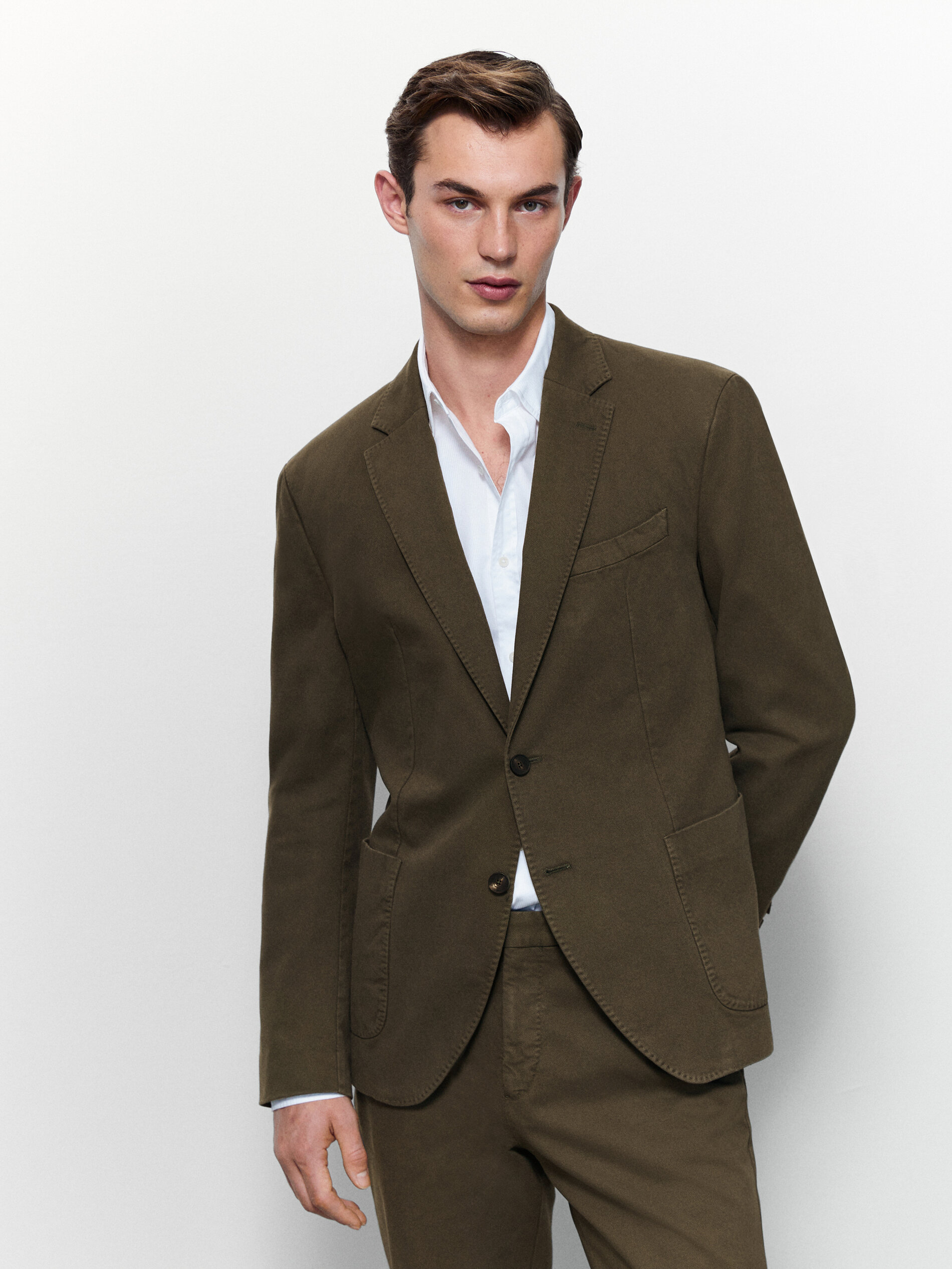 Americana traje lisa algodón - Massimo Dutti España