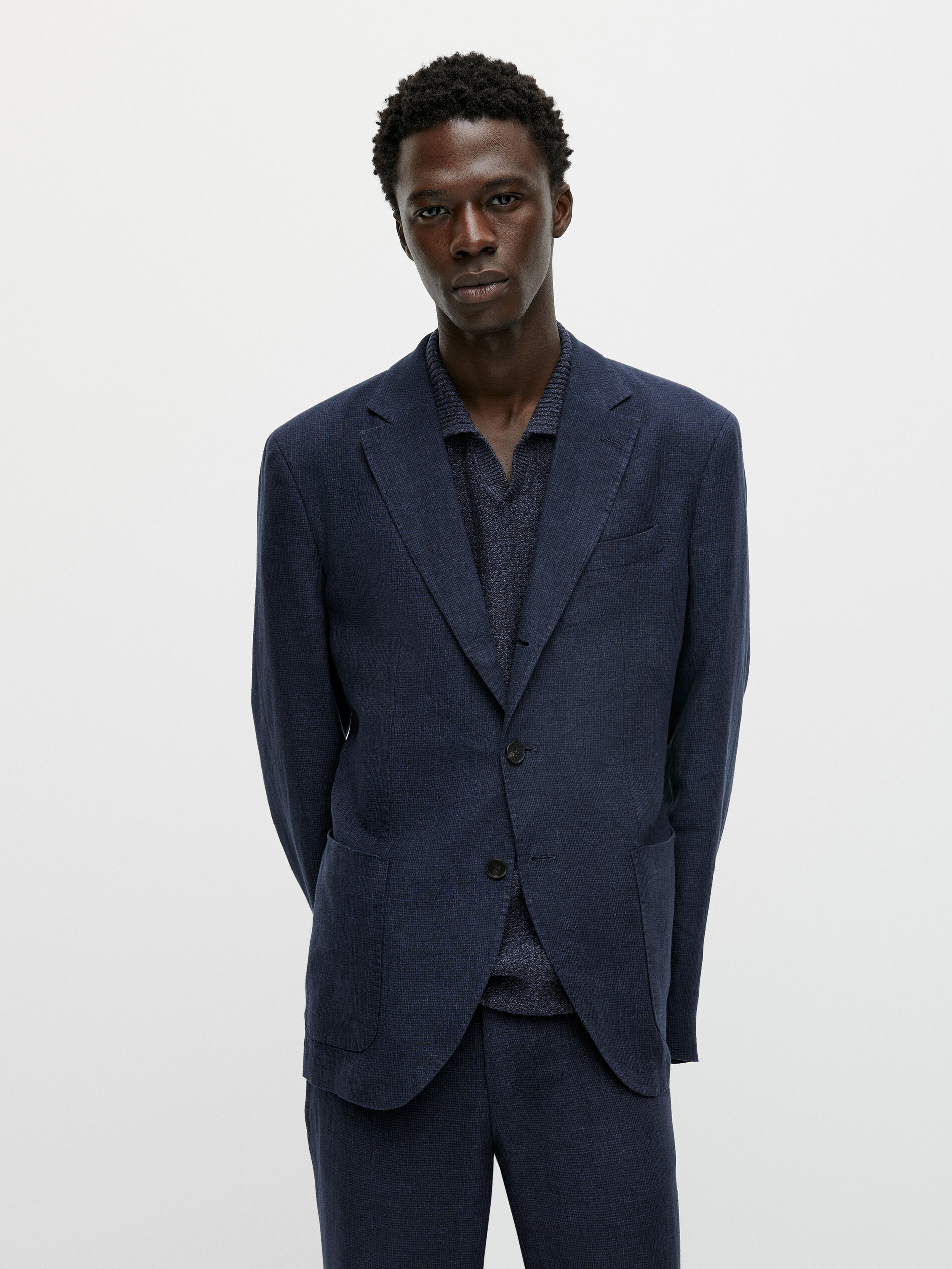 Americana traje pata de gallo lino - Massimo Dutti España