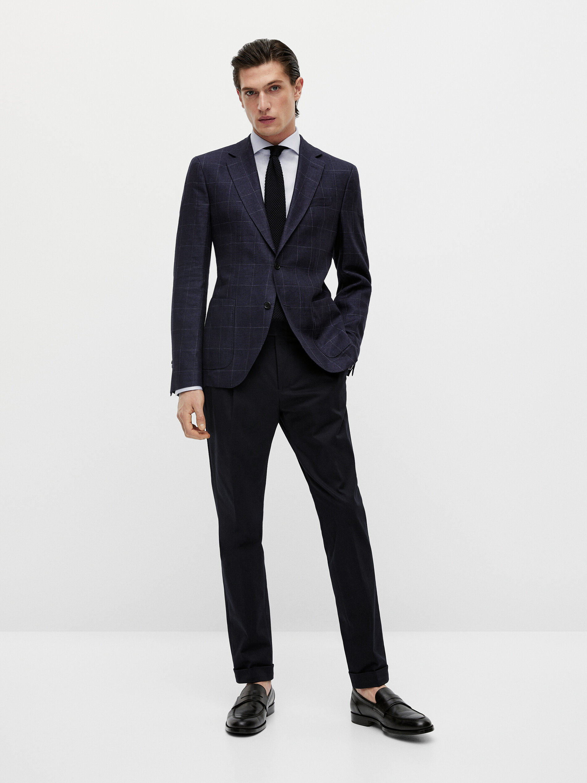 Americana cuadros lino y lana - Massimo Dutti España