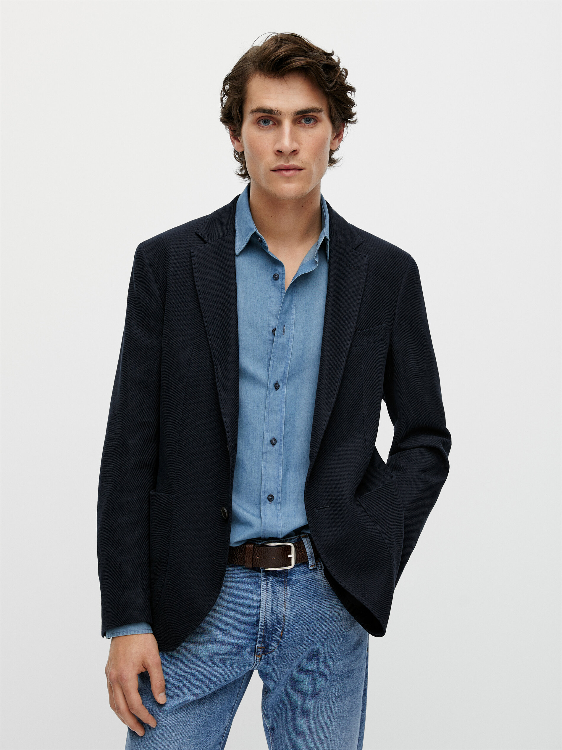 Americana piqué algodón slim fit - Massimo Dutti España