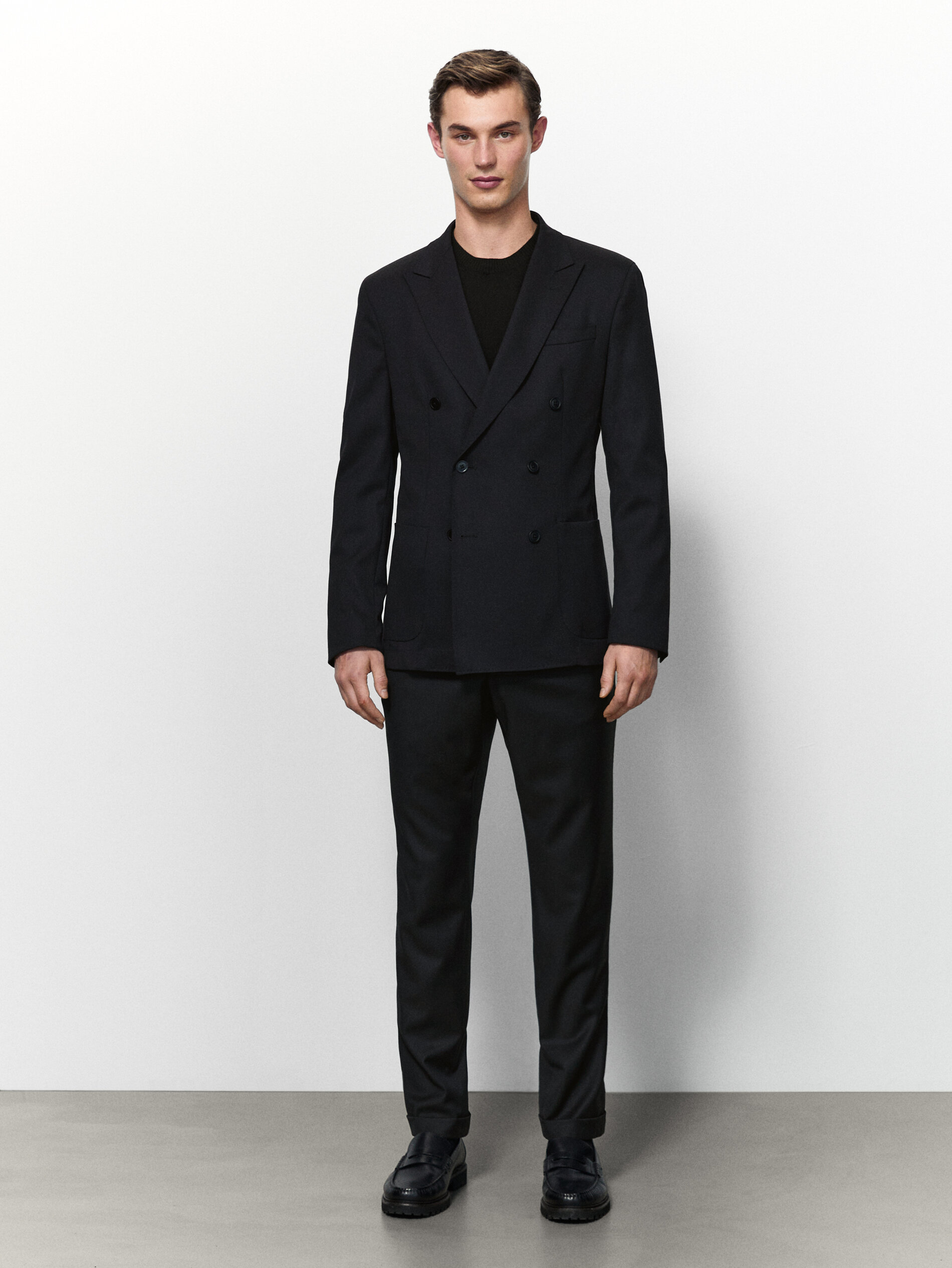 blue double breasted suit