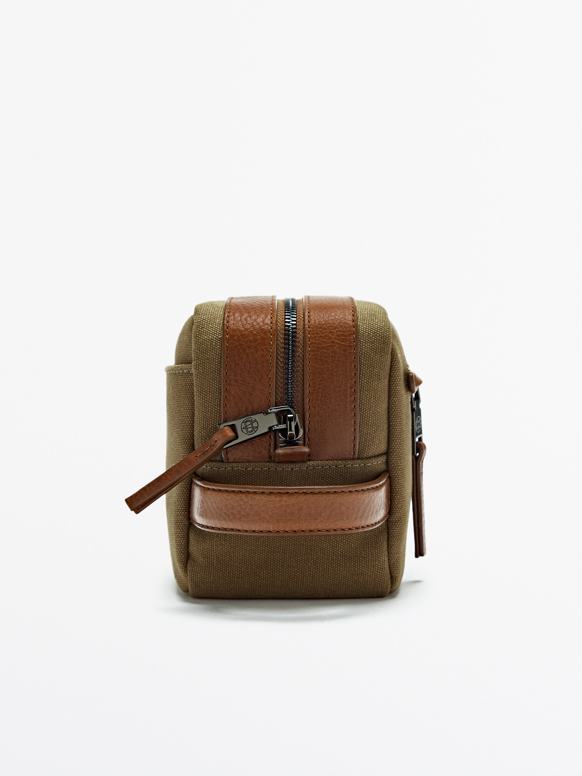 Neceser canvas doble cremallera detalles piel - Massimo Dutti España