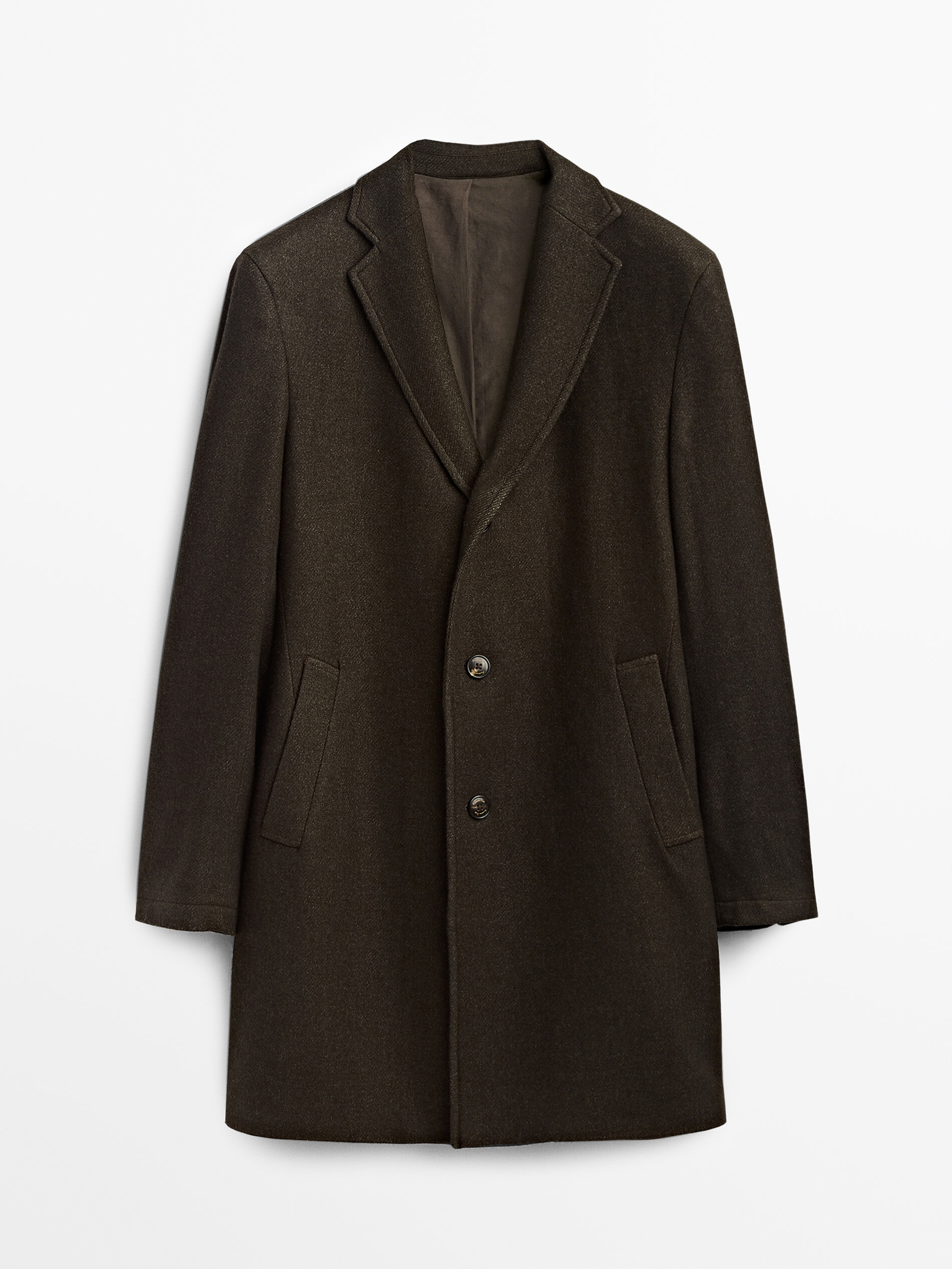 Khaki dyed wool coat - Massimo Dutti 