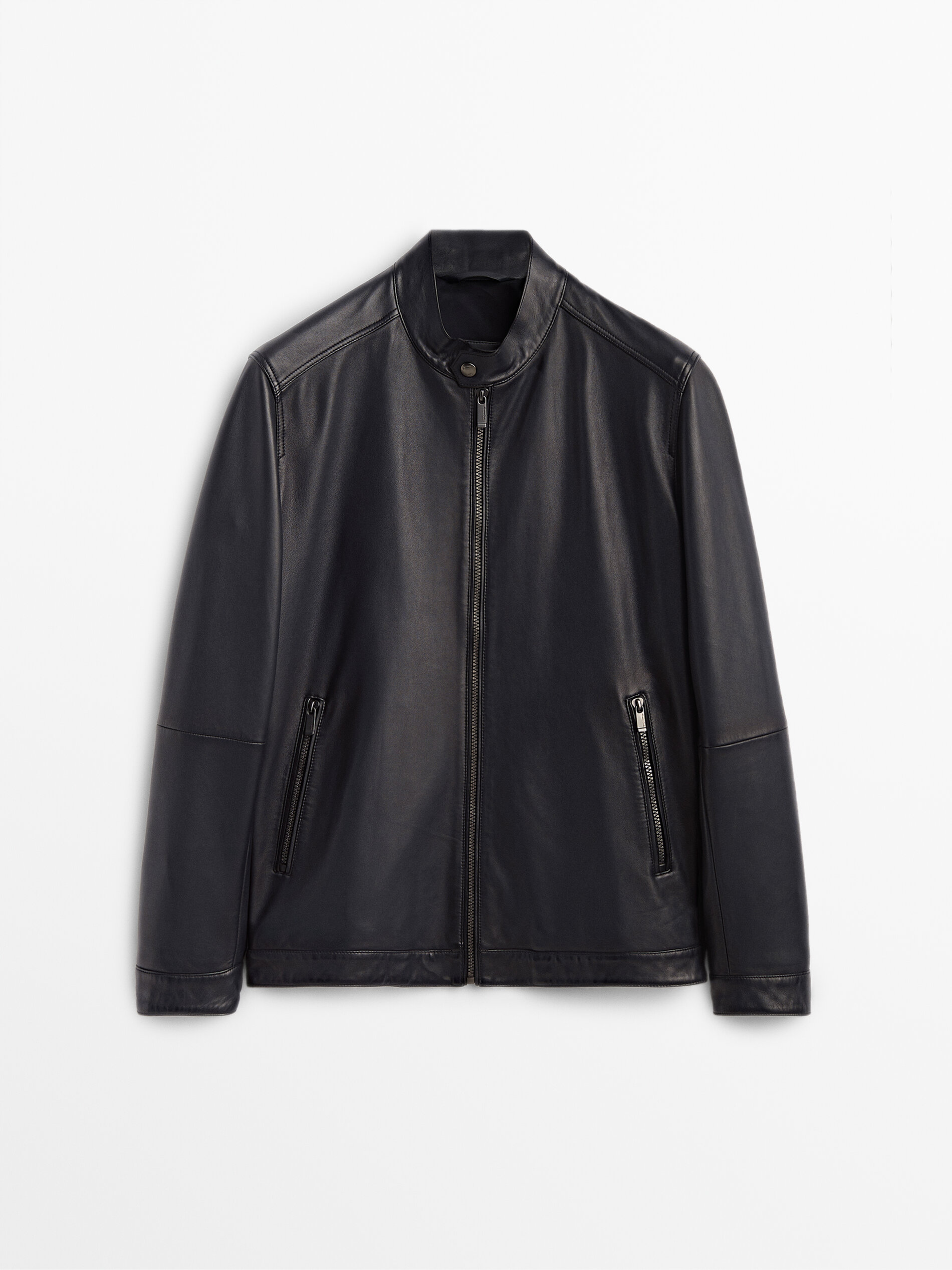 massimo dutti navy leather jacket