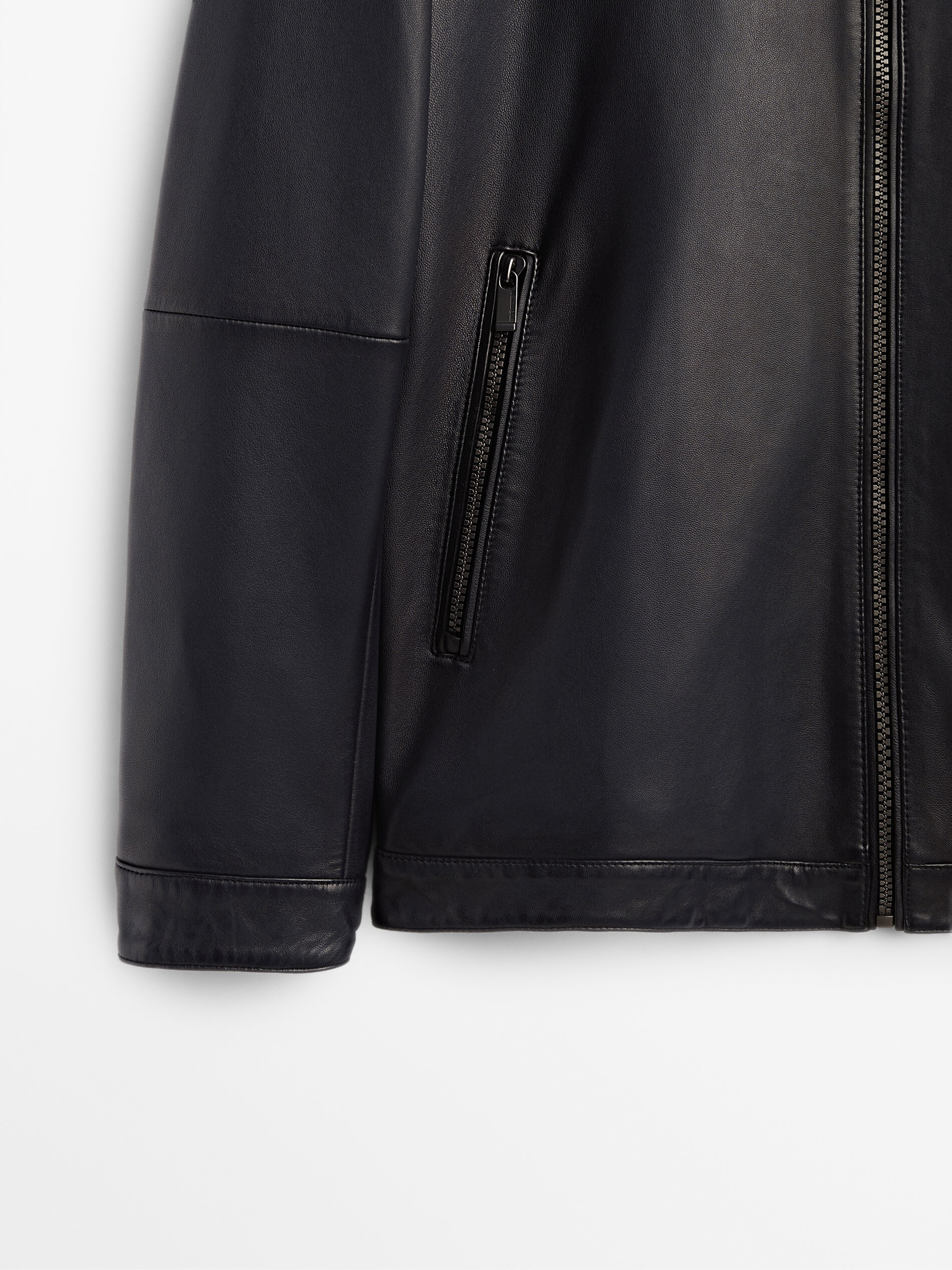 massimo dutti navy leather jacket