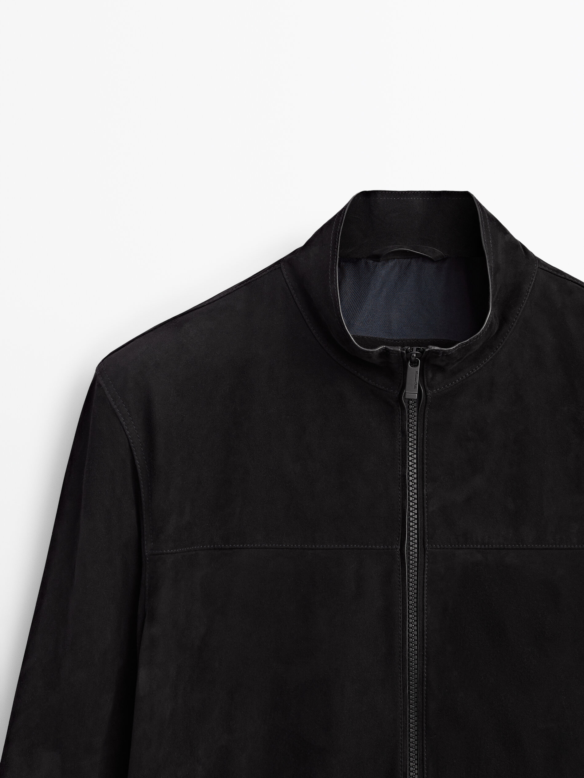 massimo dutti navy leather jacket