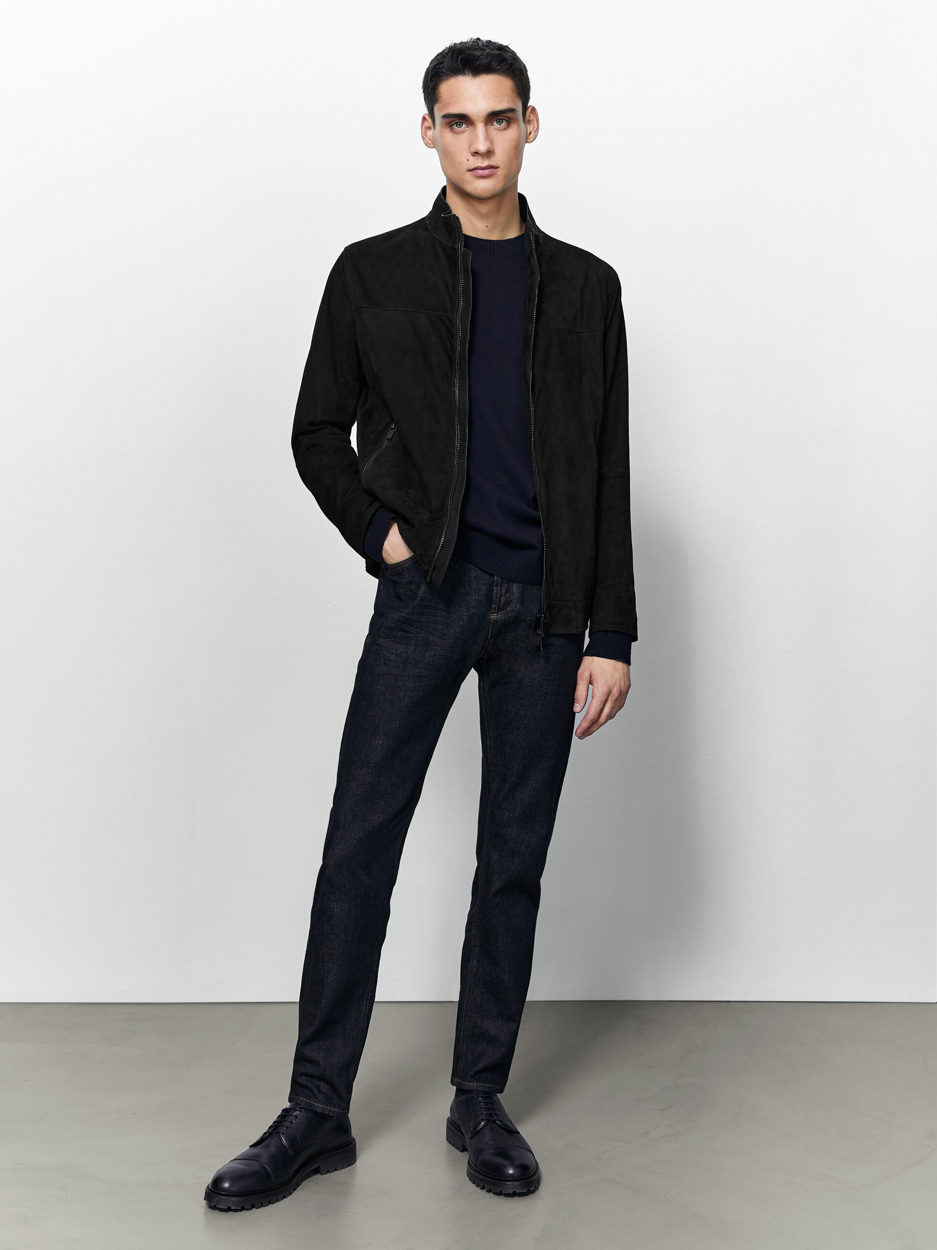 Navy blue suede leather jacket 