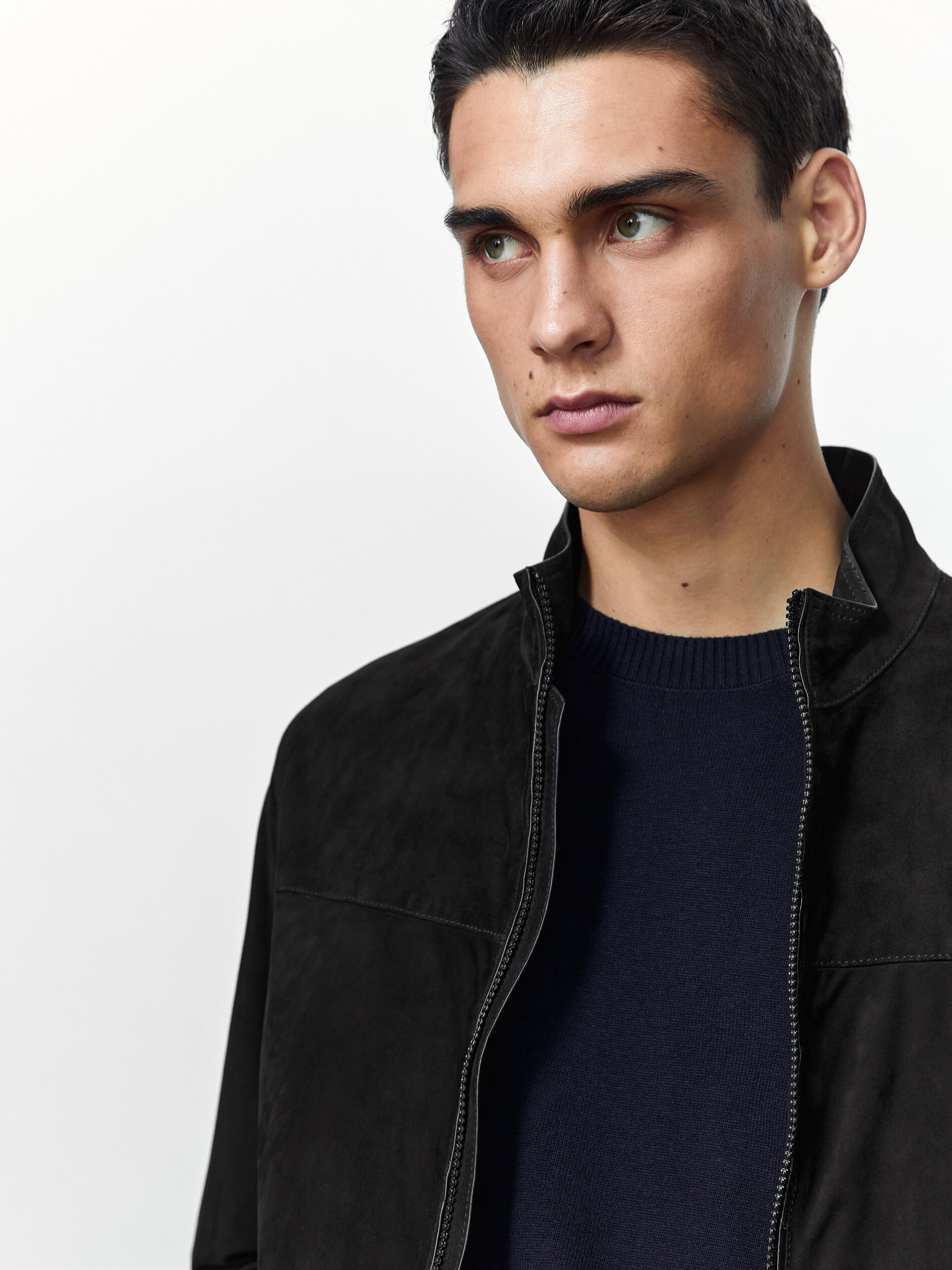 massimo dutti blue leather jacket