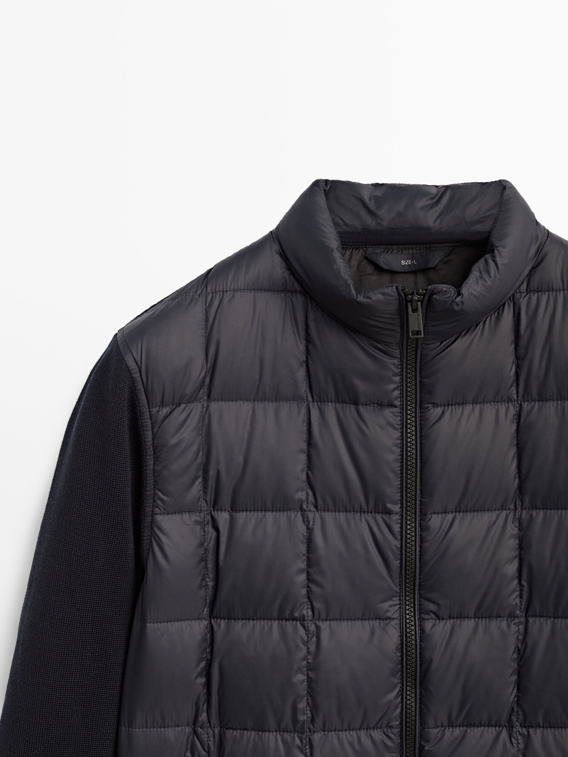 down jacket with knit sleeves