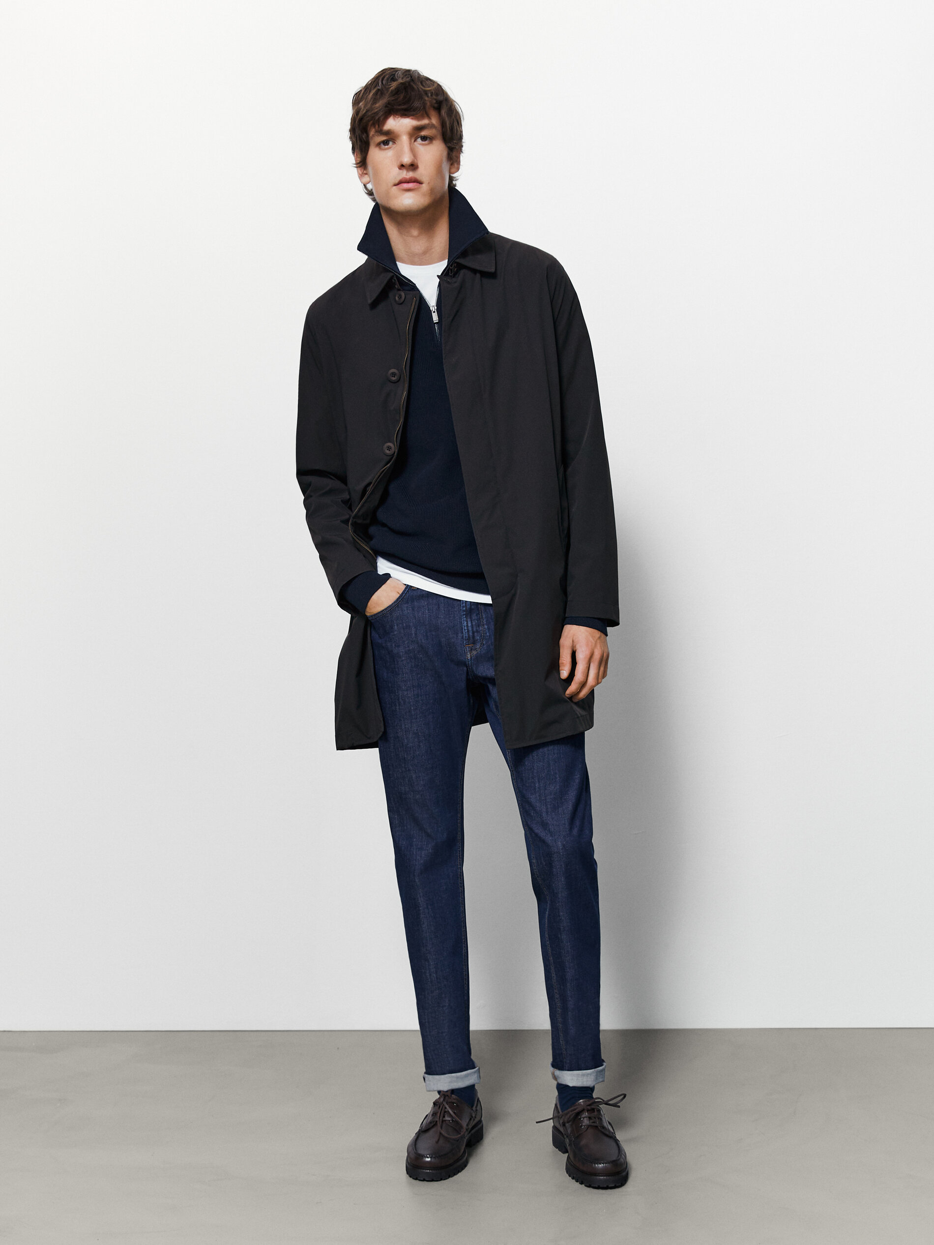 Navy blue technical trench coat