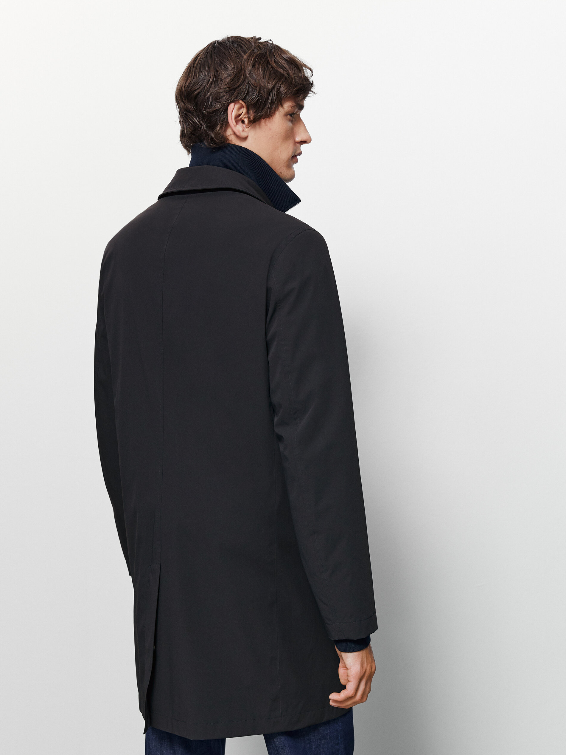 Navy blue technical trench coat
