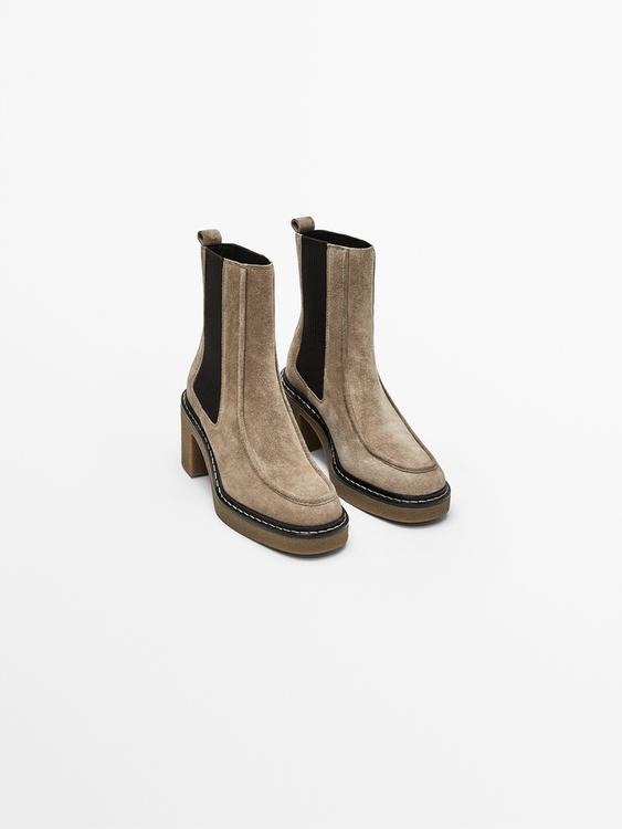 Null S Brown Split Suede Ankle Boots With Crepe Heels Massimo Dutti Espana