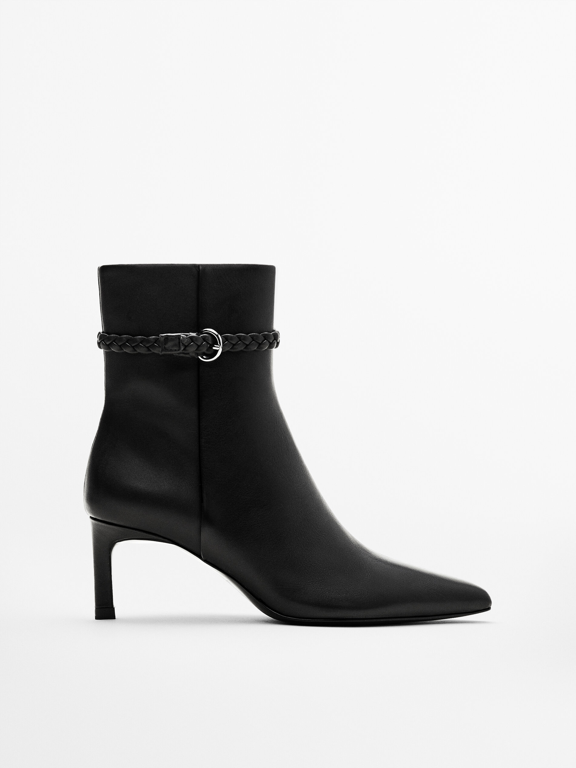 Botín tacón piel detalle trenza - Massimo Dutti España