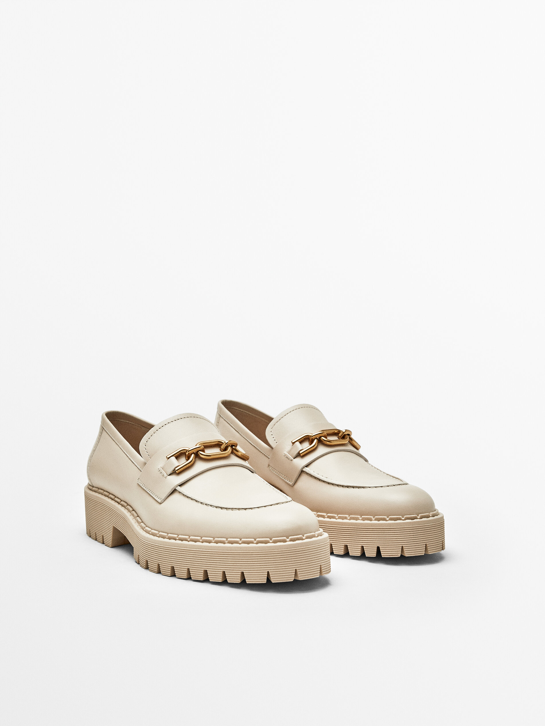 MOCASSINI IN PELLE ECRU SUPER TRACK - Massimo Dutti Italia