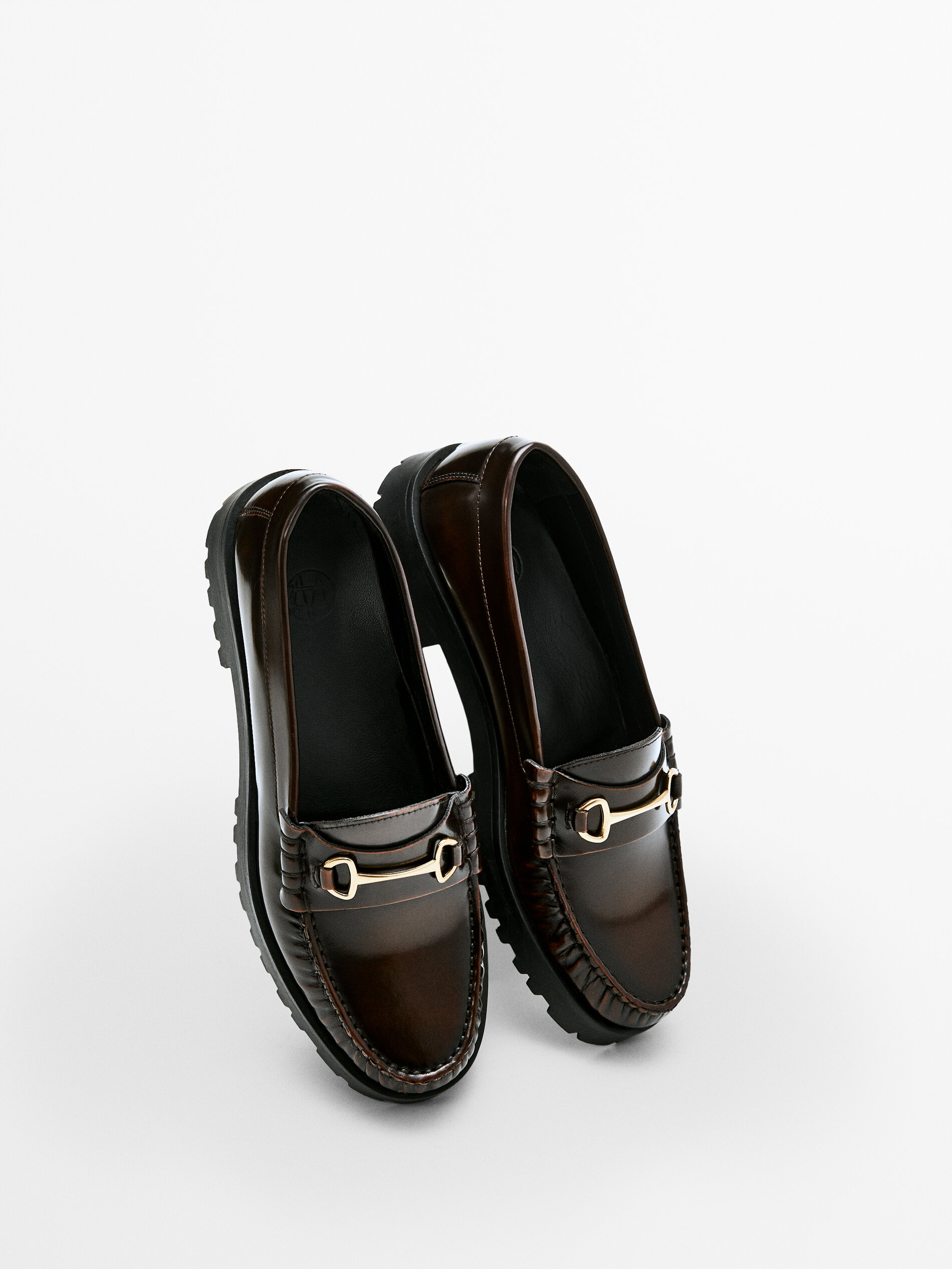 BROWN LEATHER LOAFERS WITH TRACK SOLE
