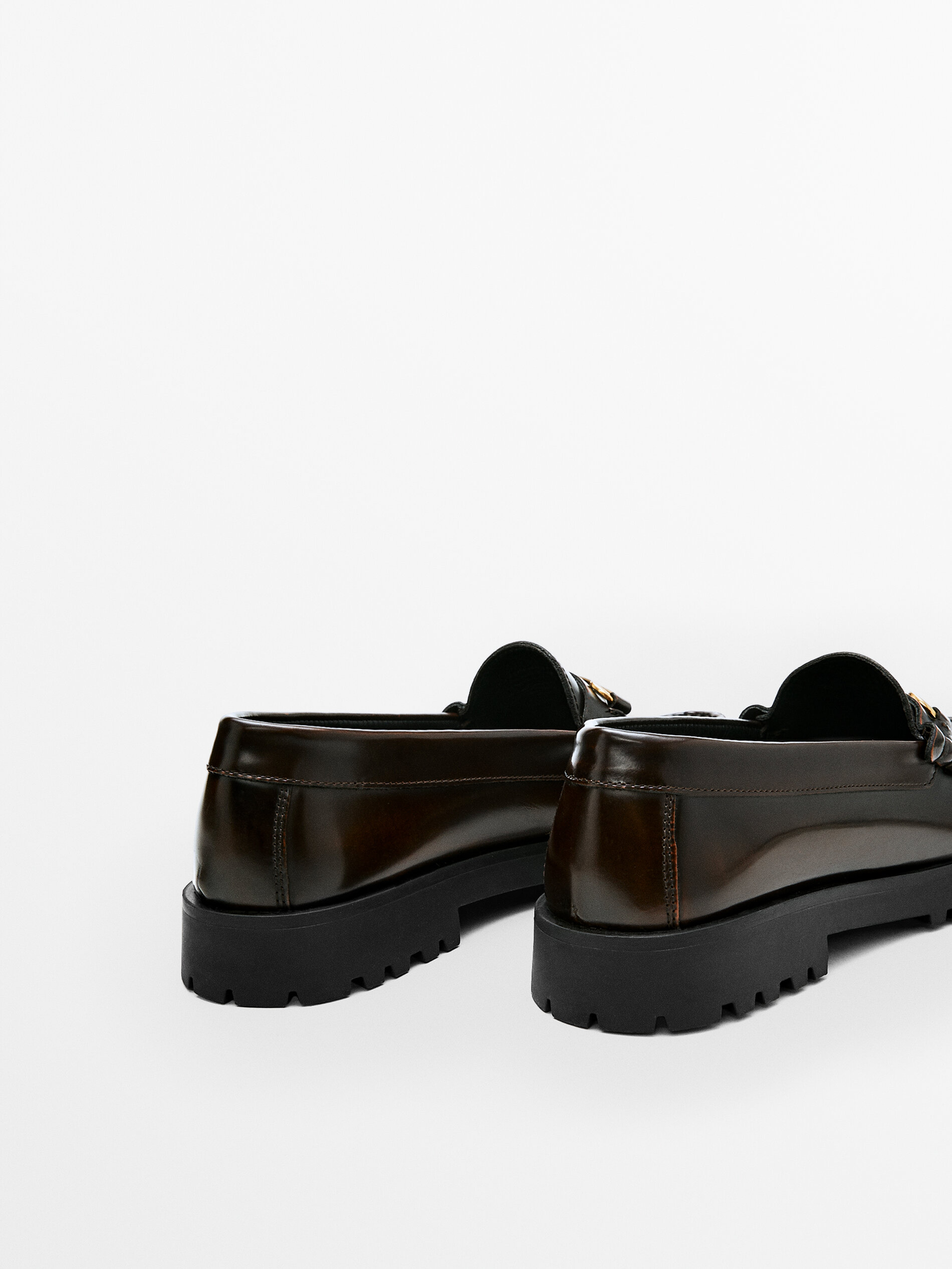 BROWN LEATHER LOAFERS WITH TRACK SOLE - Massimo Dutti United 