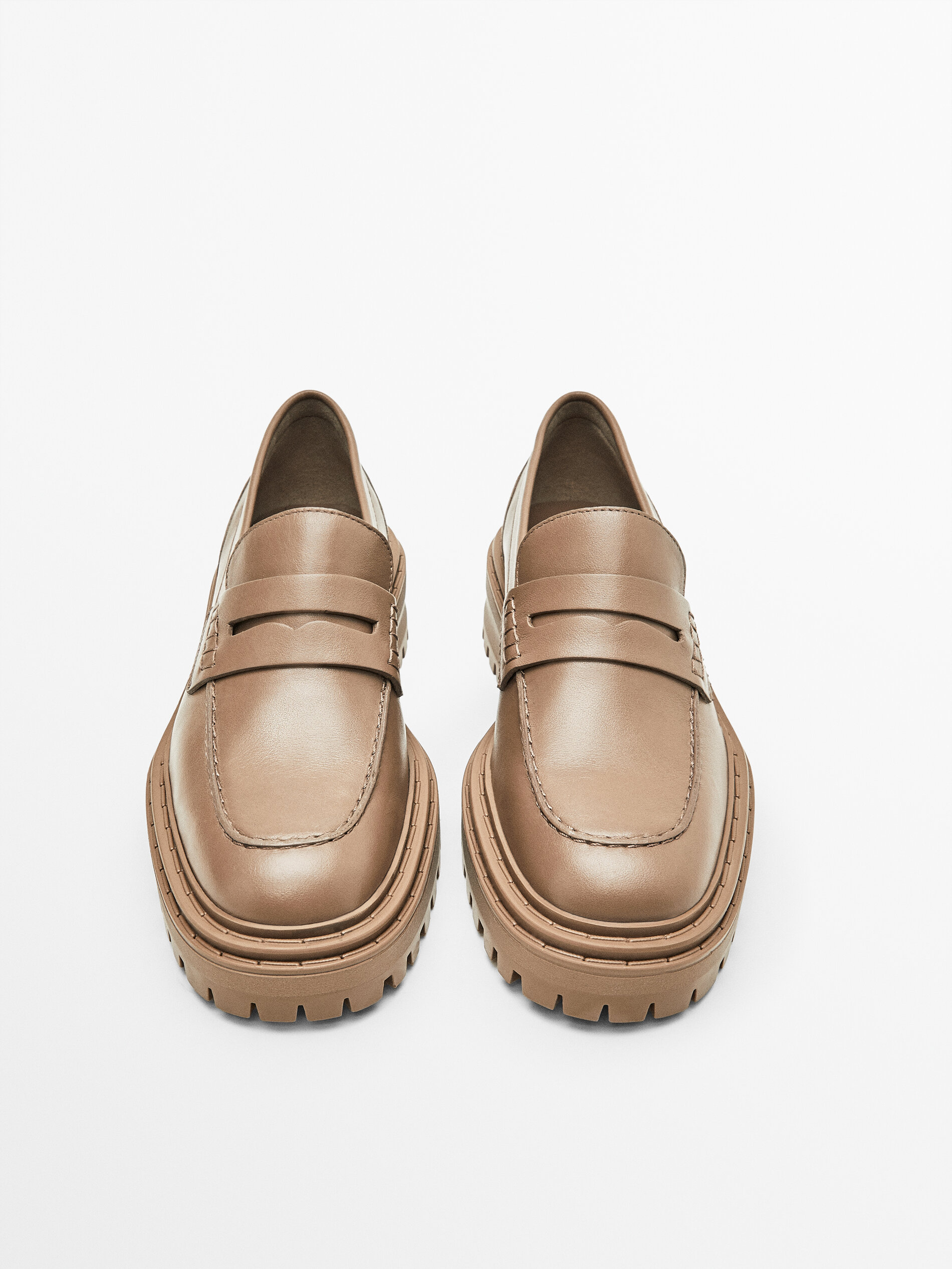 BROWN LEATHER LOAFERS WITH TRACK SOLE - Massimo Dutti United 
