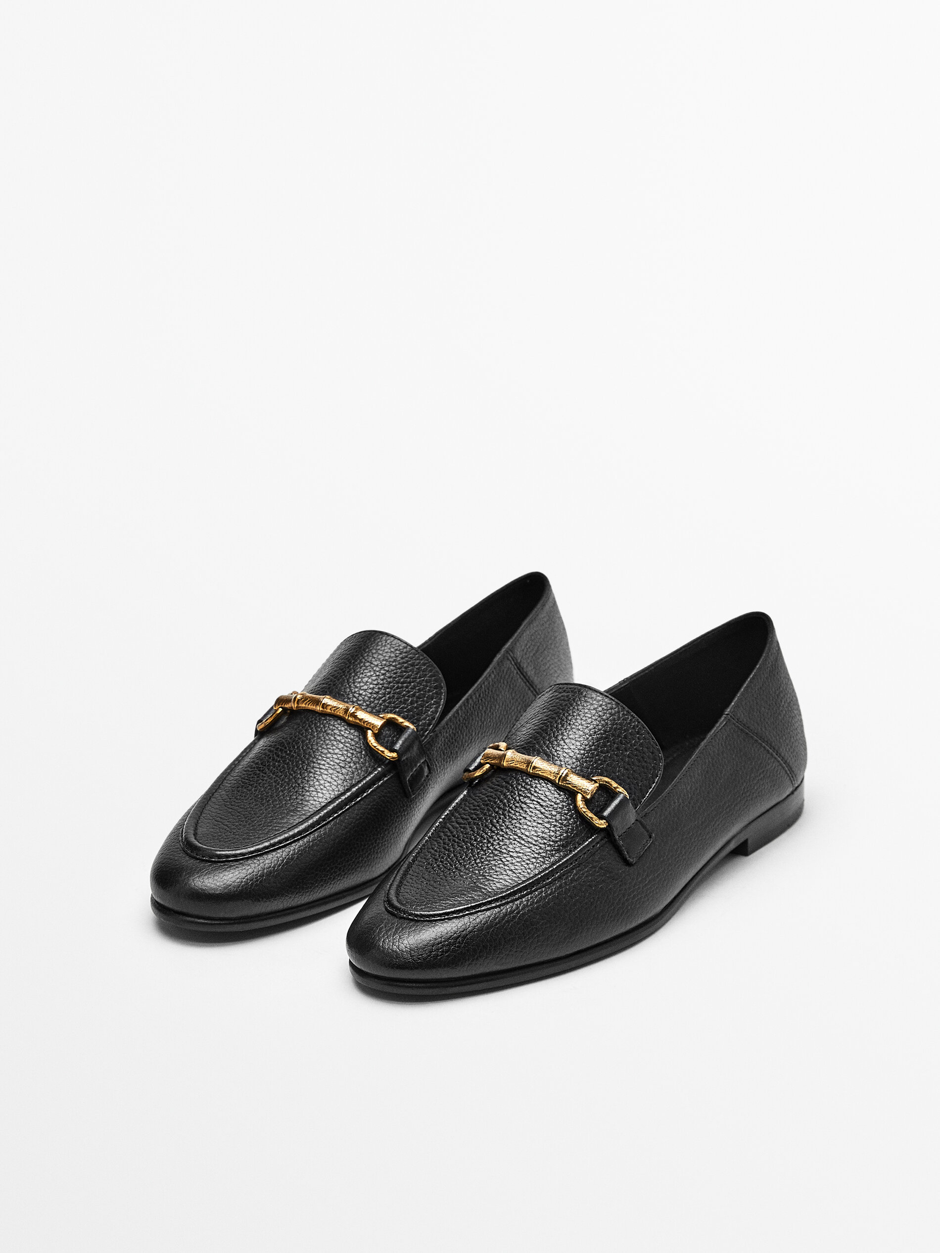 TUMBLED LEATHER LOAFERS WITH BAMBOO 
