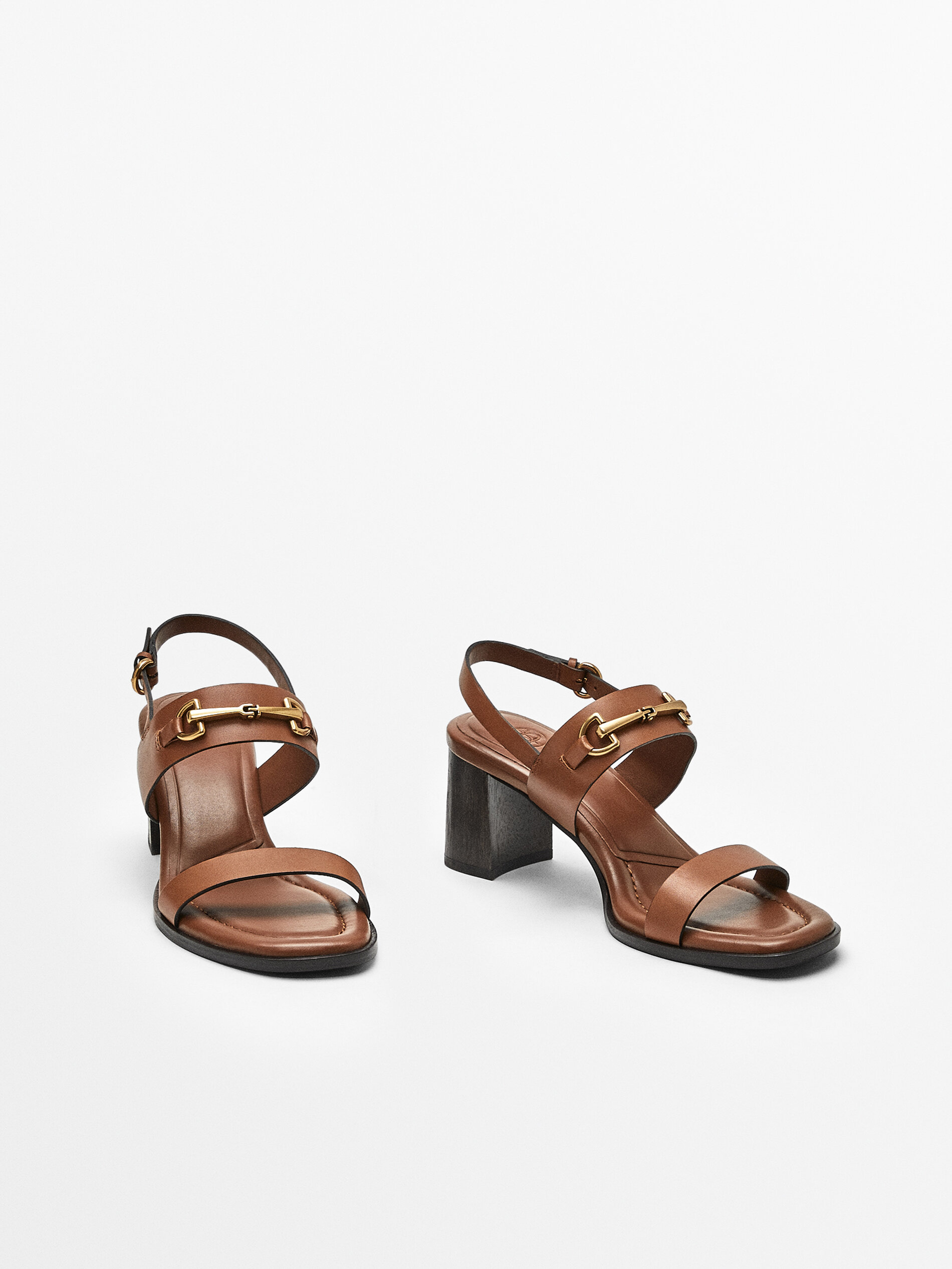 Sandalia tacón piel marrón - Massimo Dutti España