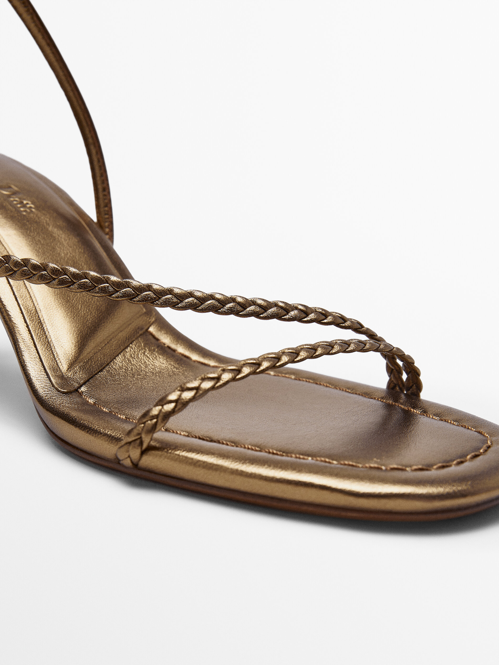 Sandalia tacón medio piel tiras trenzadas - Massimo Dutti España