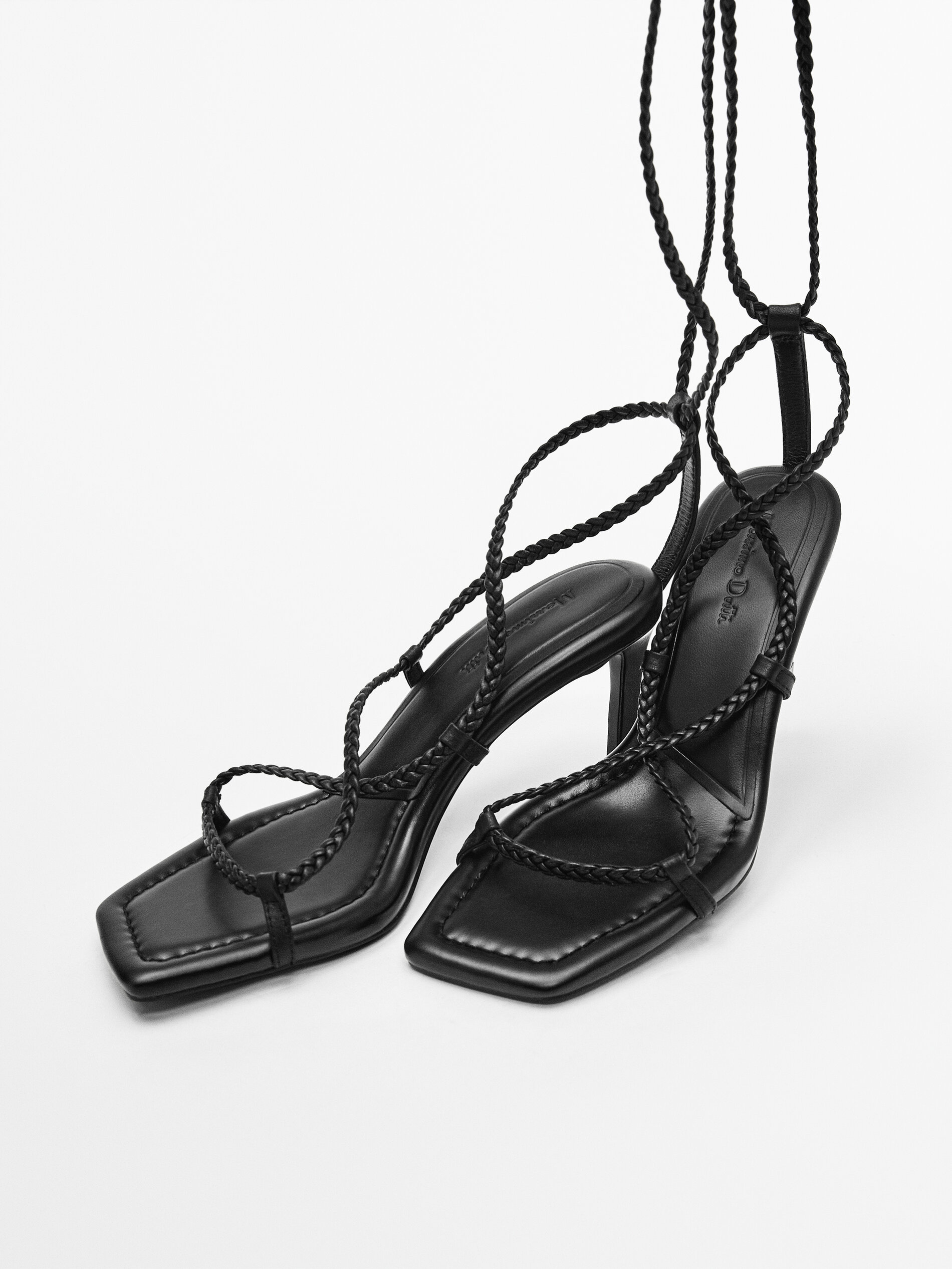 HEELED LEATHER SANDALS WITH PLAITED STRAPS
