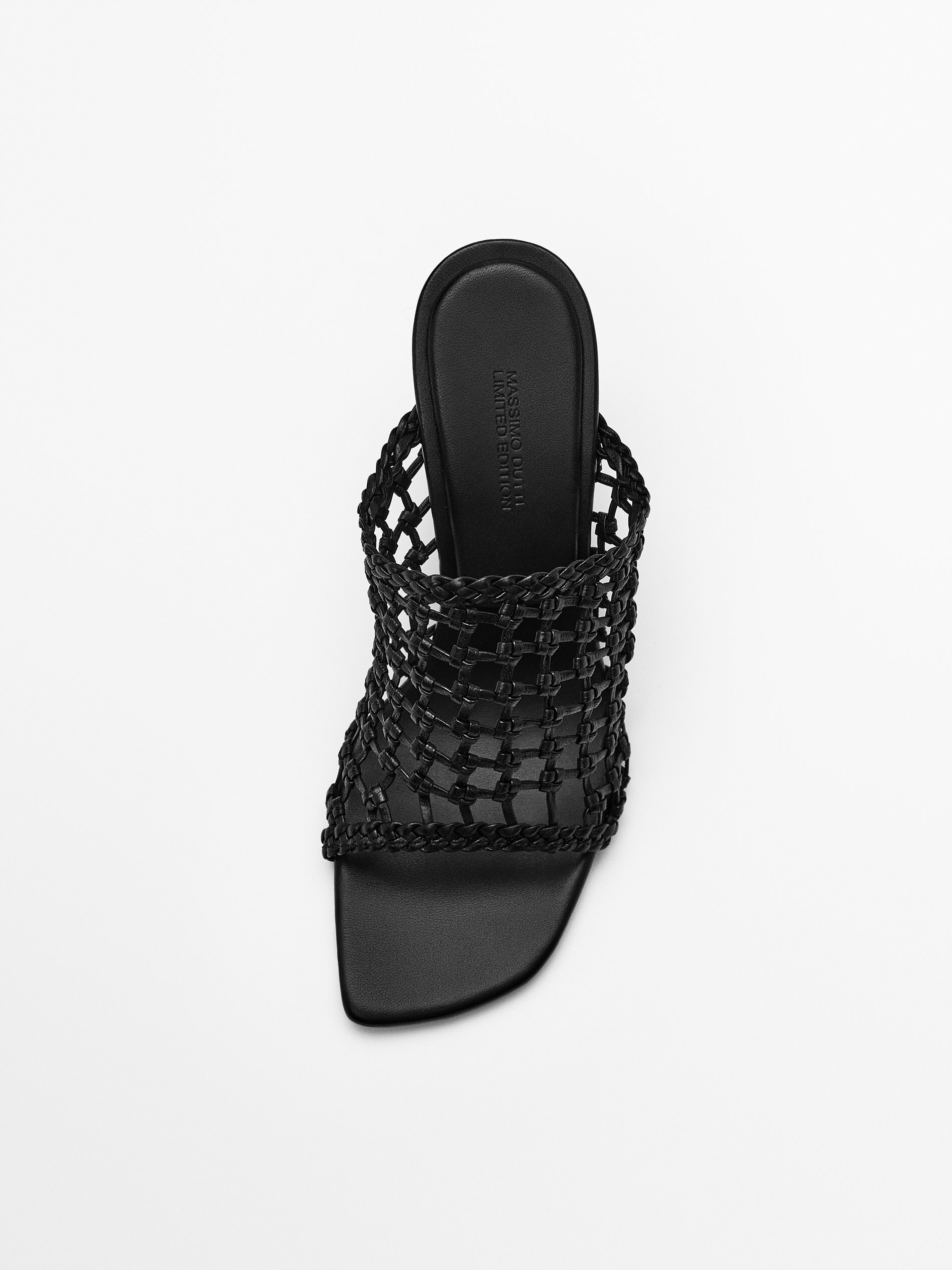 black woven slides