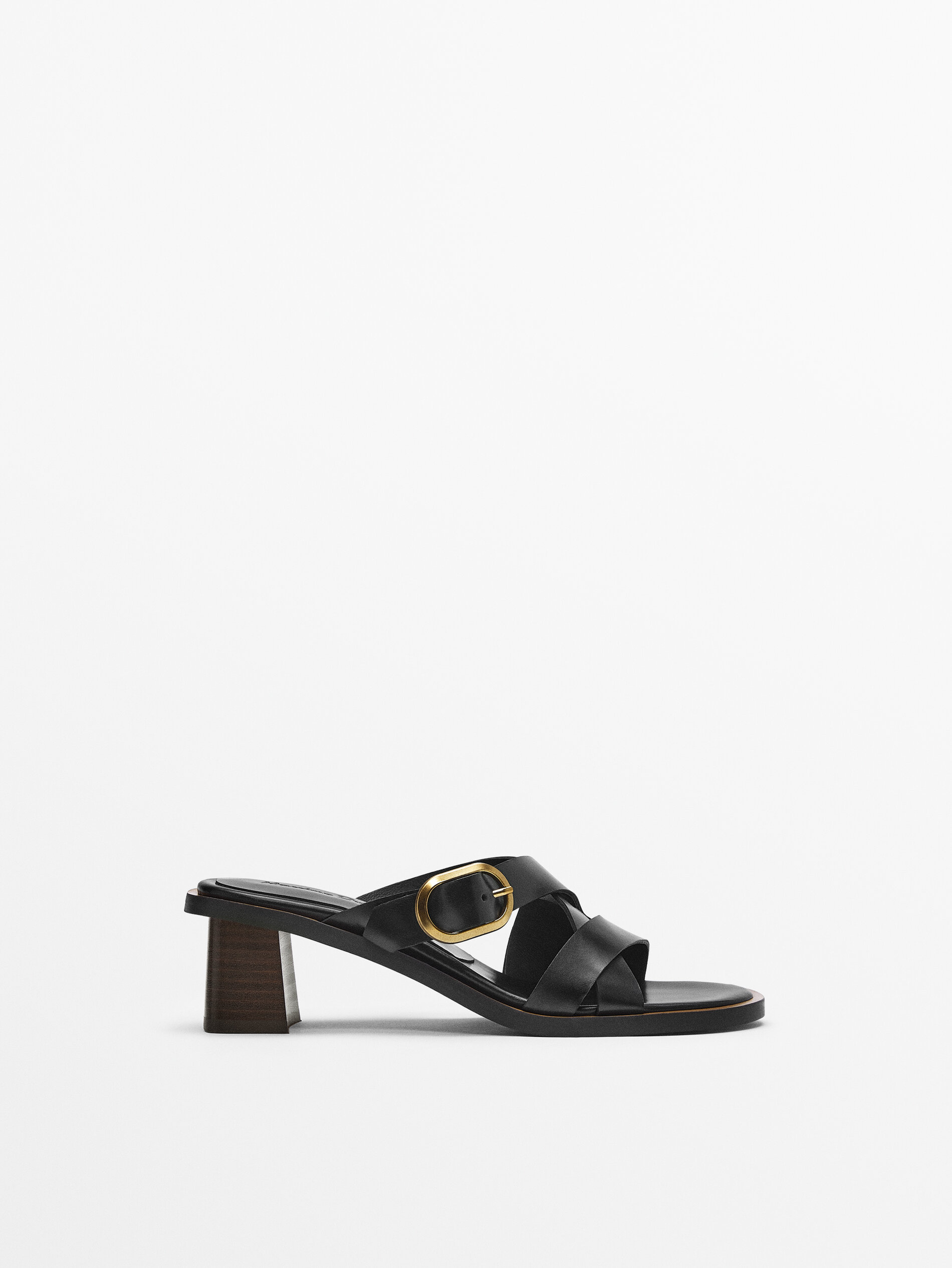 Sandali slingback con tacco e fascette in pelle - Massimo Dutti Italia
