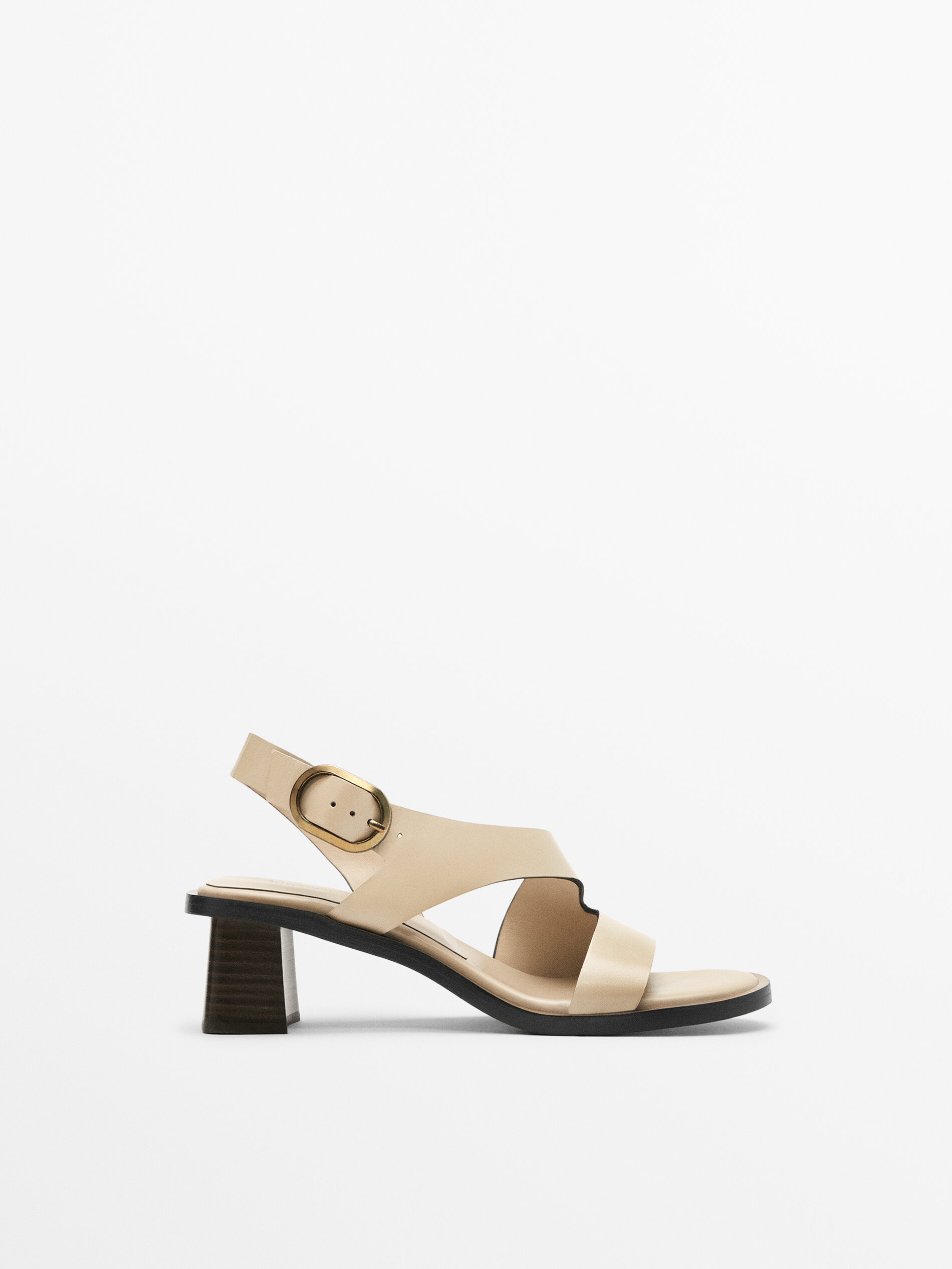 Sandalia tacón tiras piel con hebilla - Massimo Dutti España