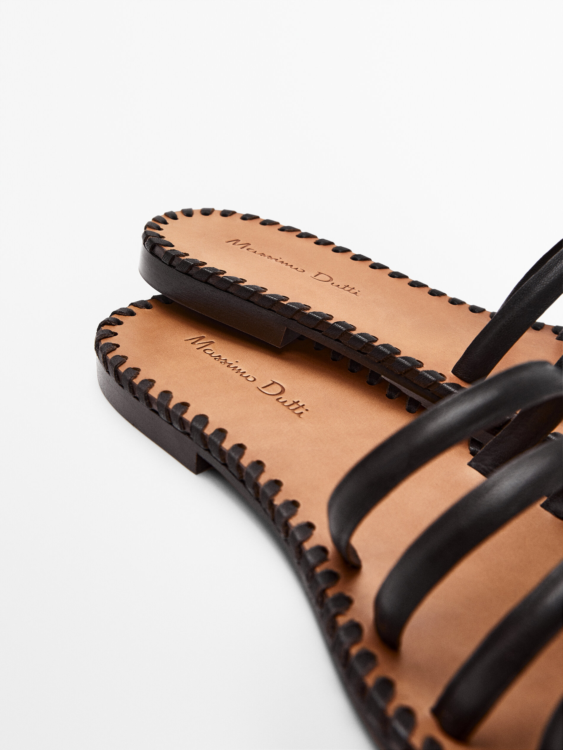 SANDALI BASSI IN PELLE CON FASCETTE - Massimo Dutti Italia