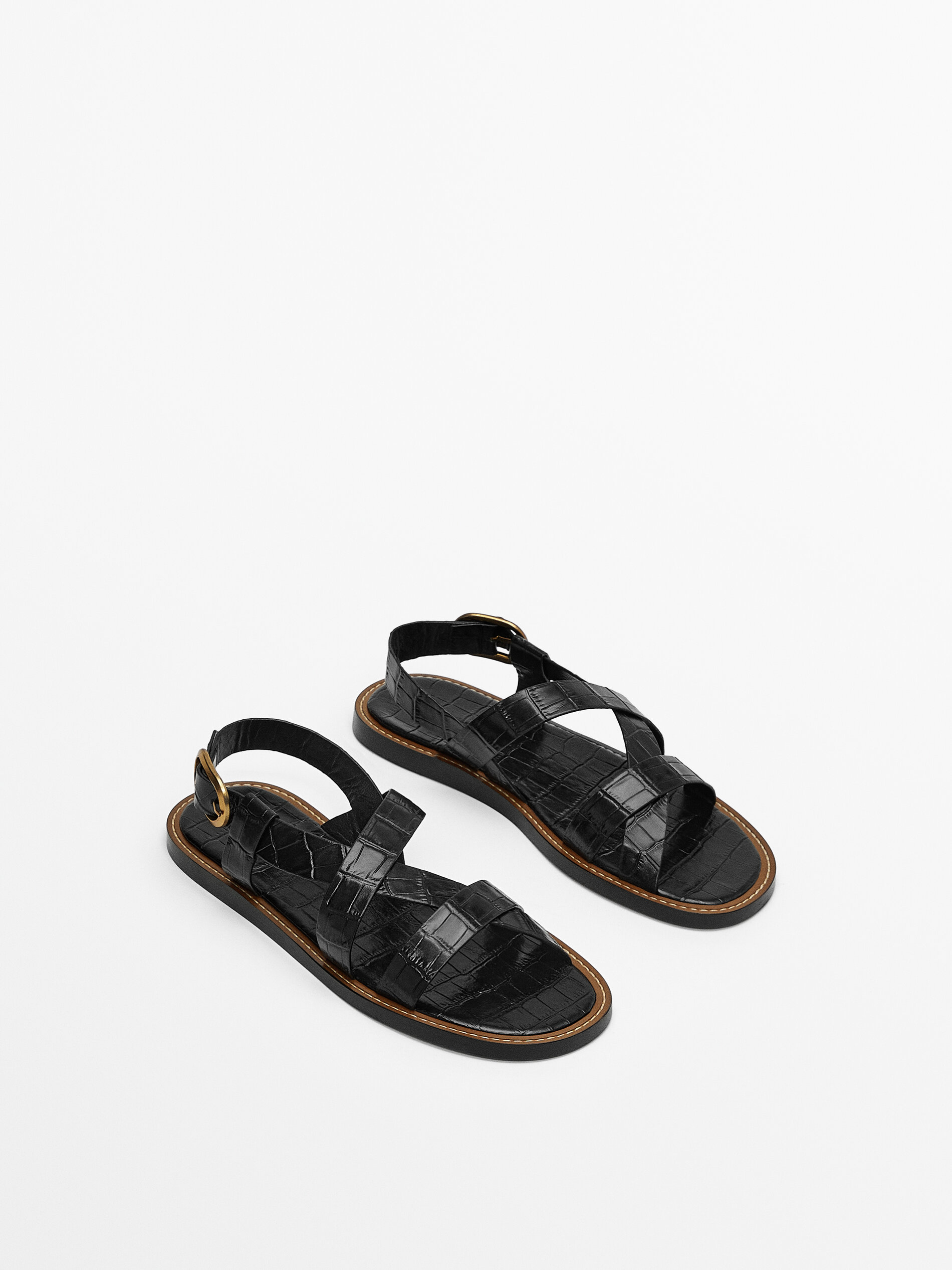 Sandalia plana piel tiras animal print - Massimo Dutti España