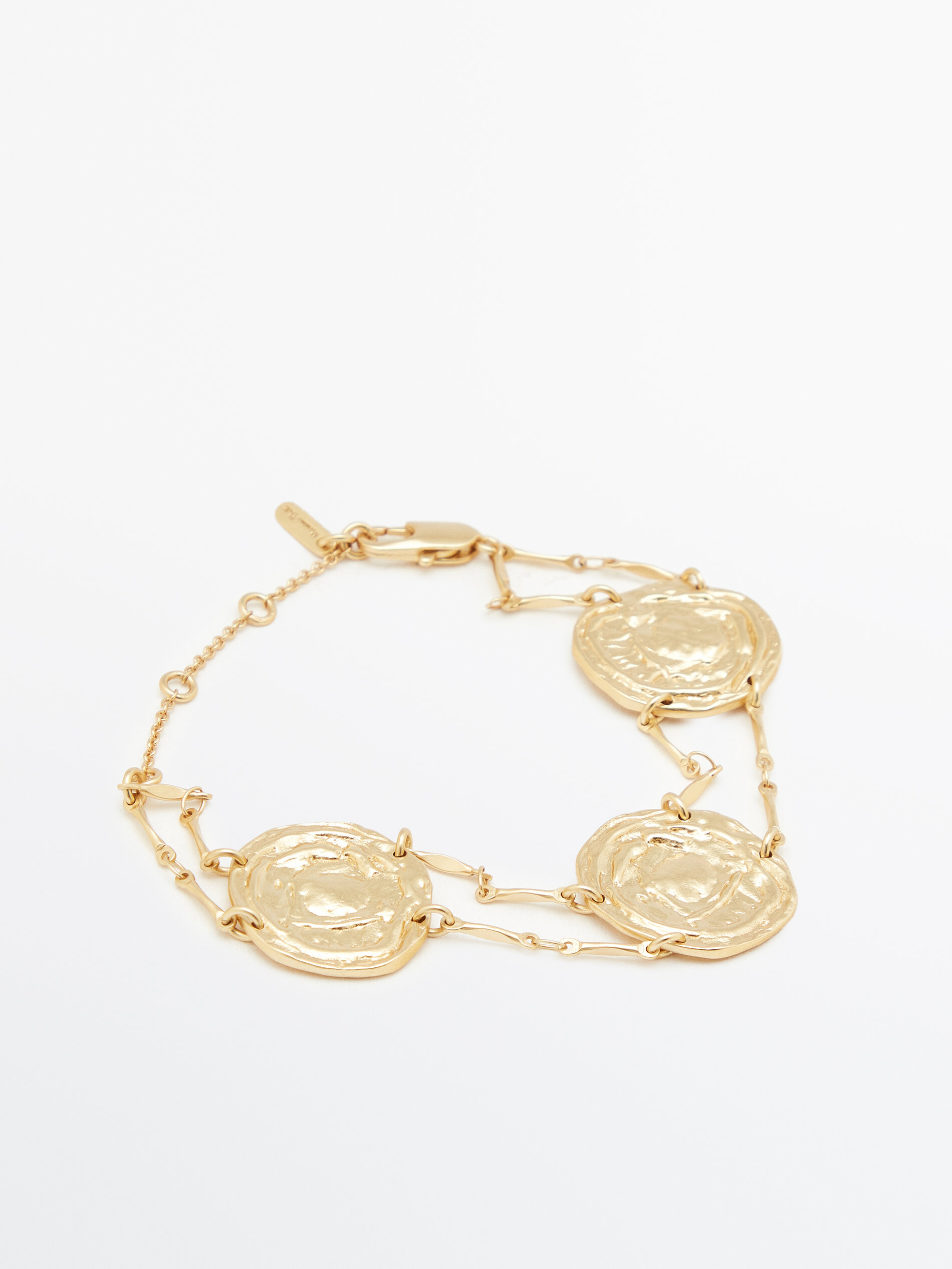 21K Fancy Gold Coin Bracelet - BrLa15463 - 21K Yellow Gold ladies bracelet  teemed together with coins in shine finish. Hook Type: Lobster