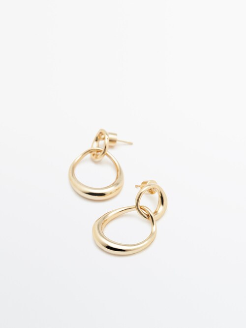 Medium gold-plated textured hoop earrings - Massimo Dutti
