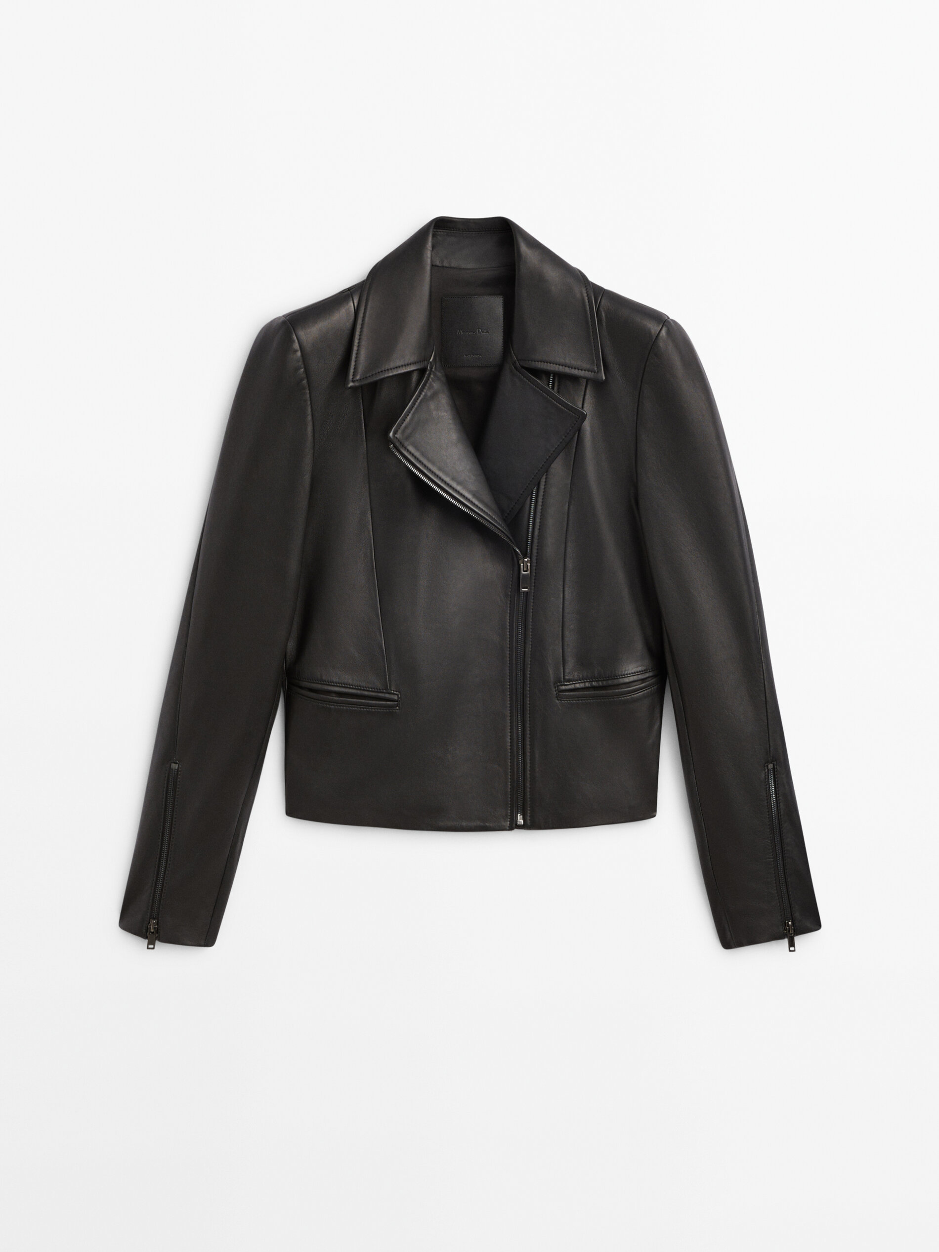 Black leather biker jacket · Black · Coats And Jackets | Massimo Dutti