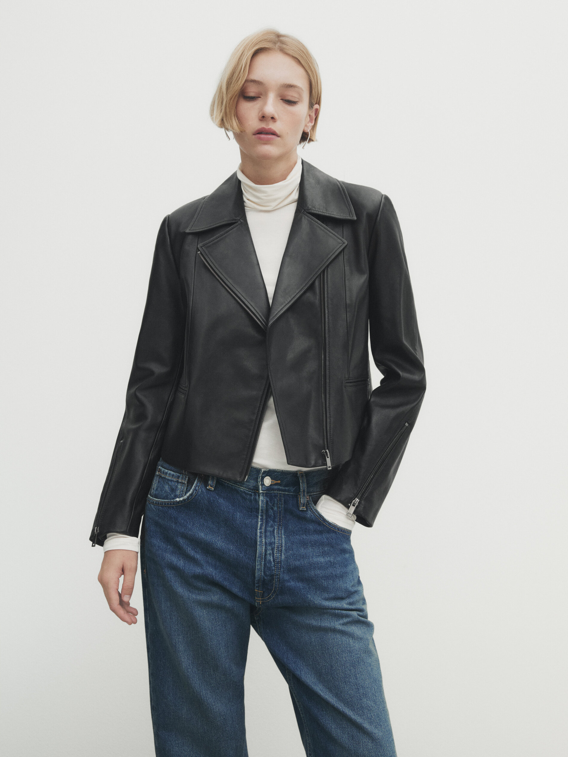 Black leather biker jacket · Black · Coats And Jackets | Massimo Dutti