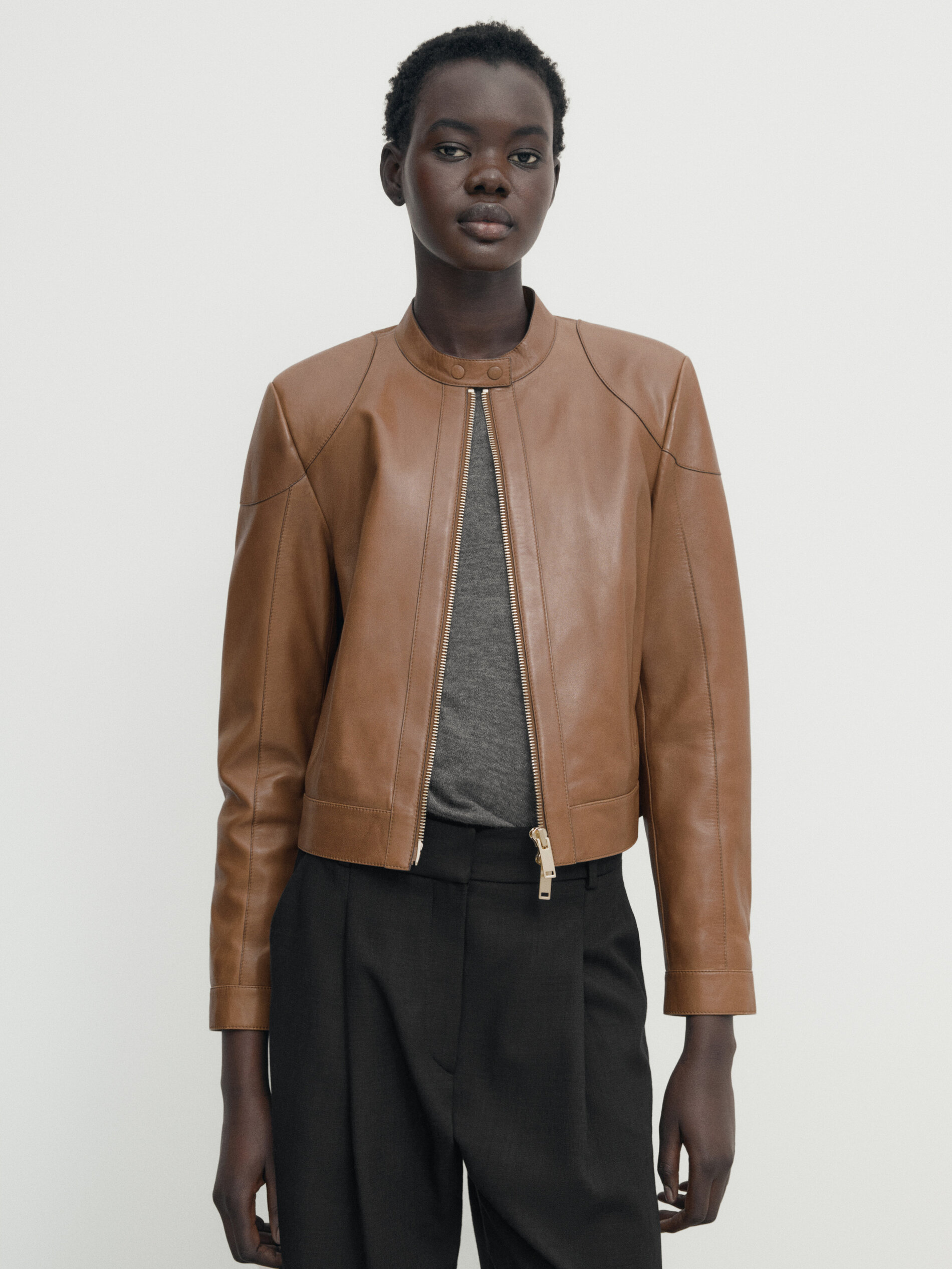 Nappa leather jacket with padded shoulders