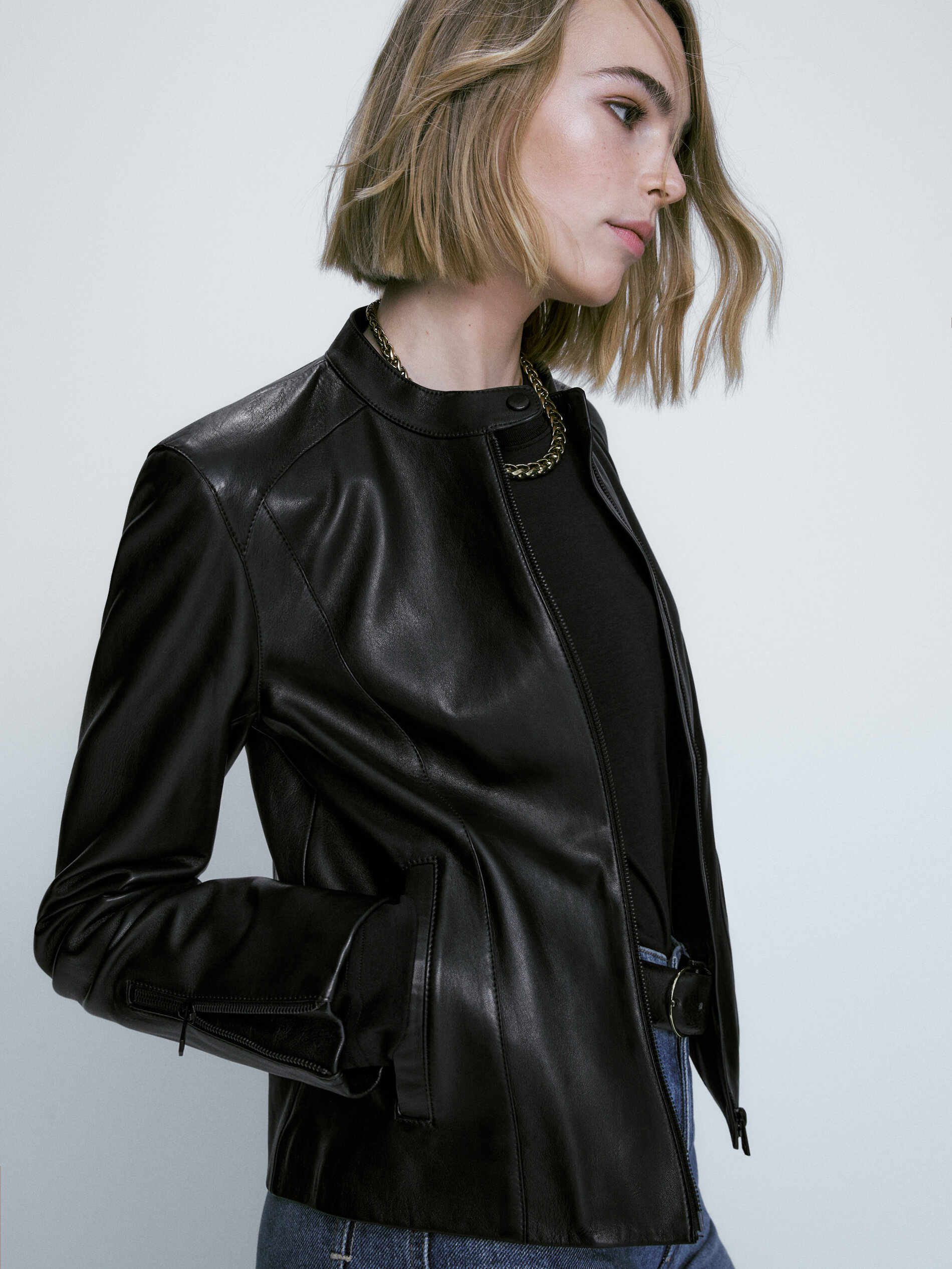 Black leather jacket deals massimo dutti