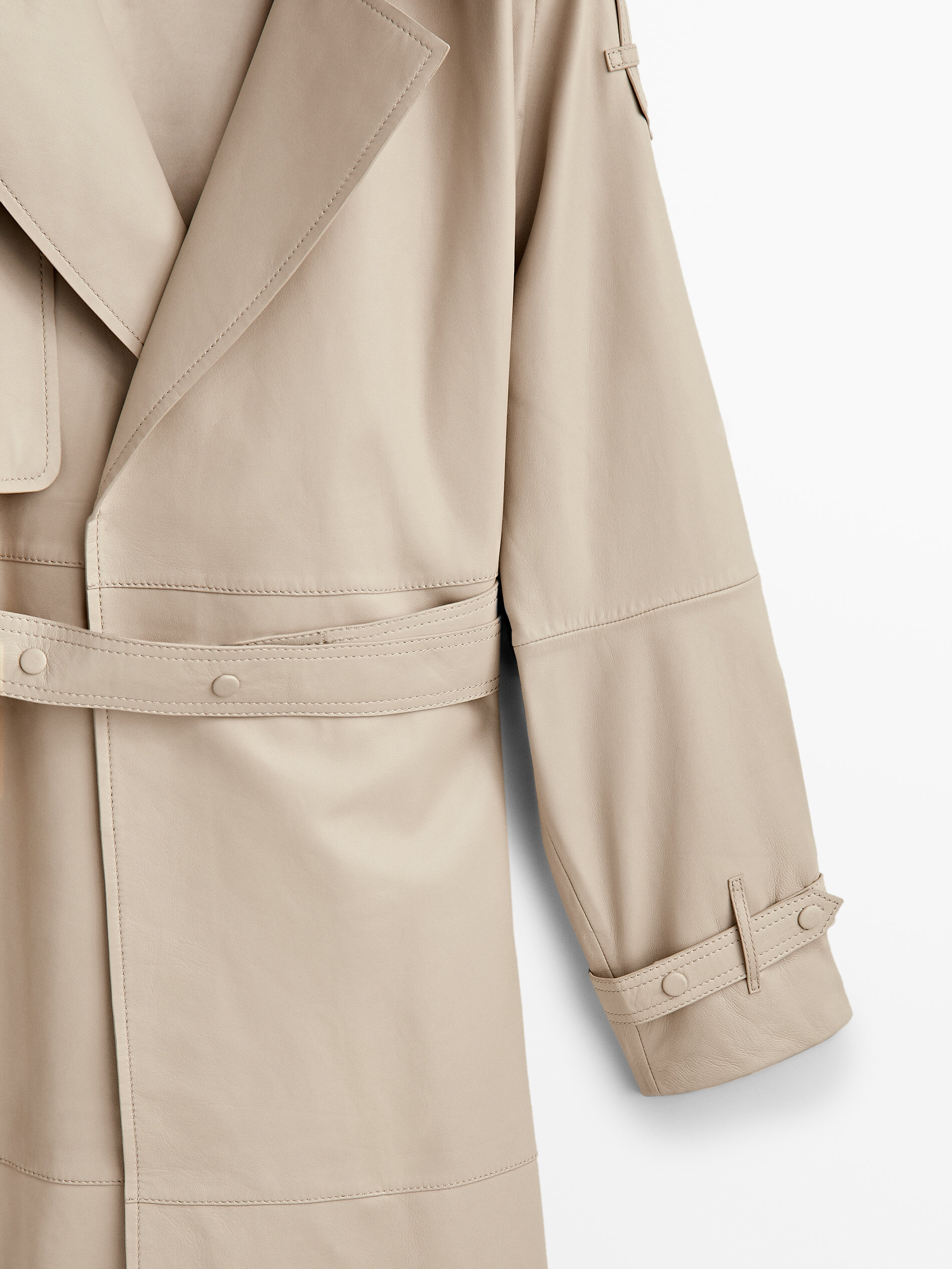 Nappa leather trench style coat with belt