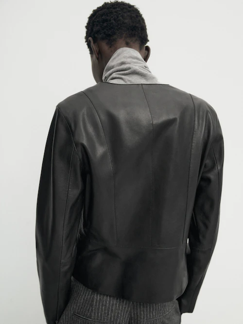 Nøjagtig uøkonomisk hundrede Sort jakke i nappalæder - Massimo Dutti