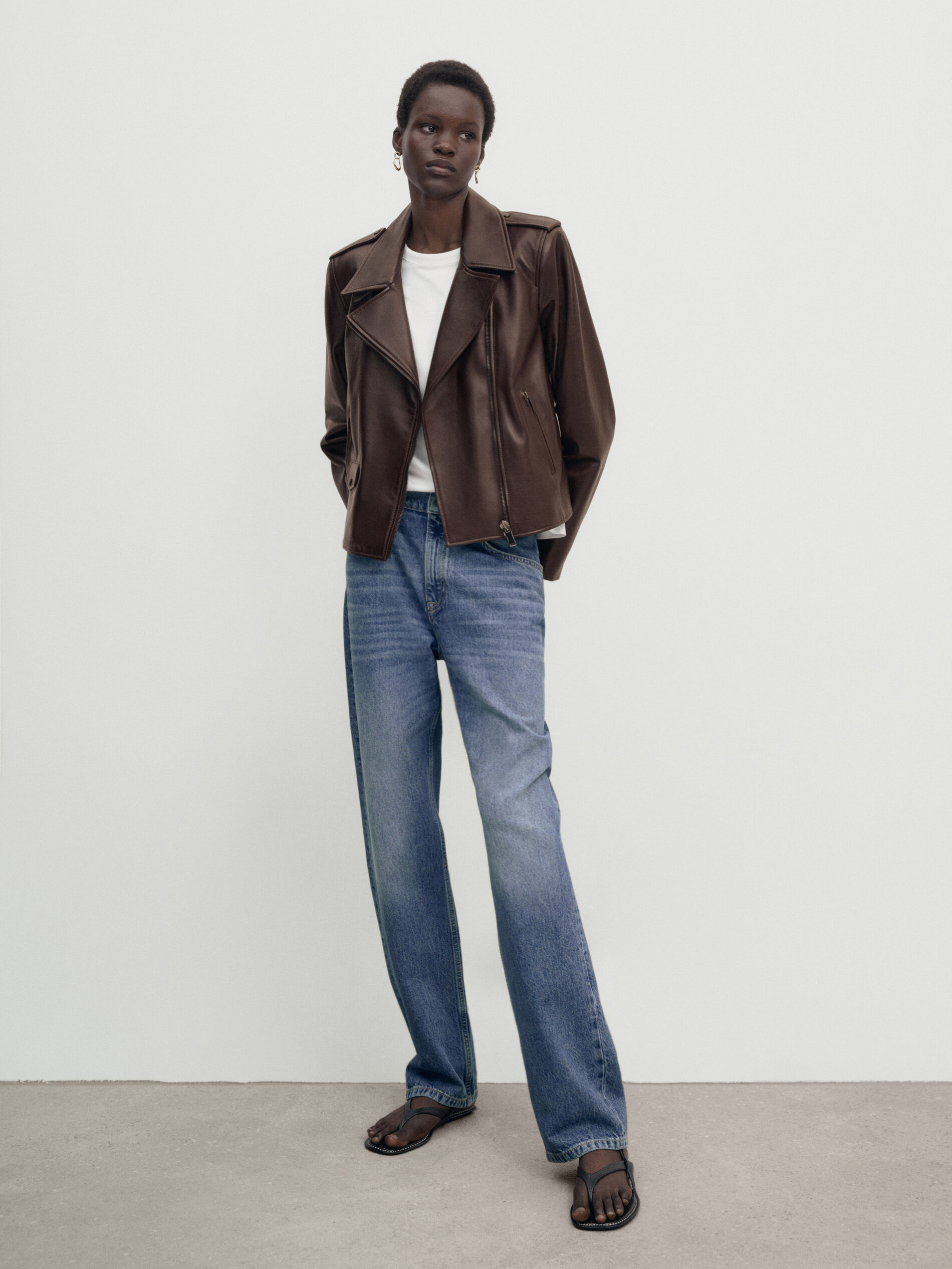 Massimo dutti leather biker outlet jacket