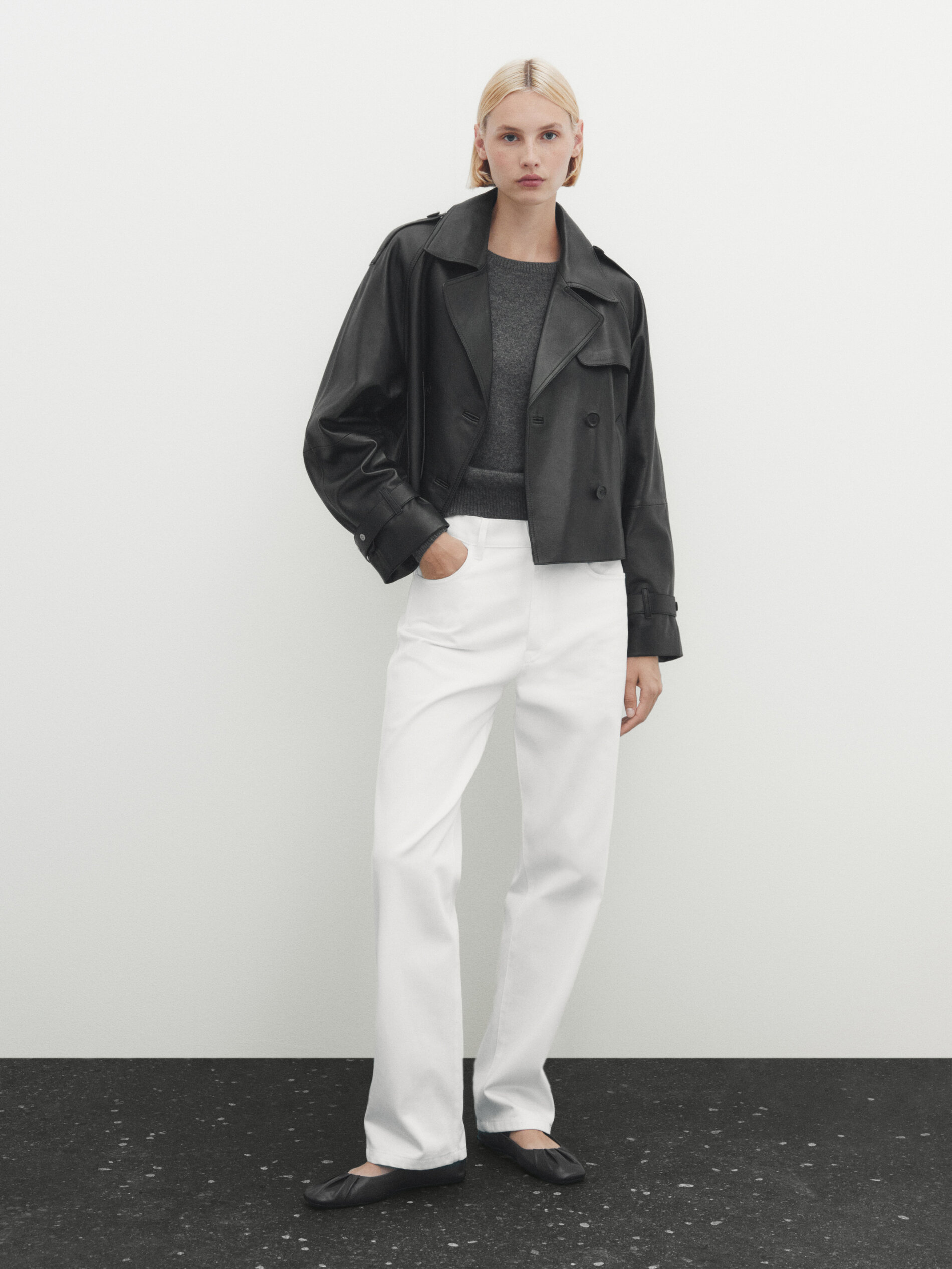 Cropped nappa leather trench coat