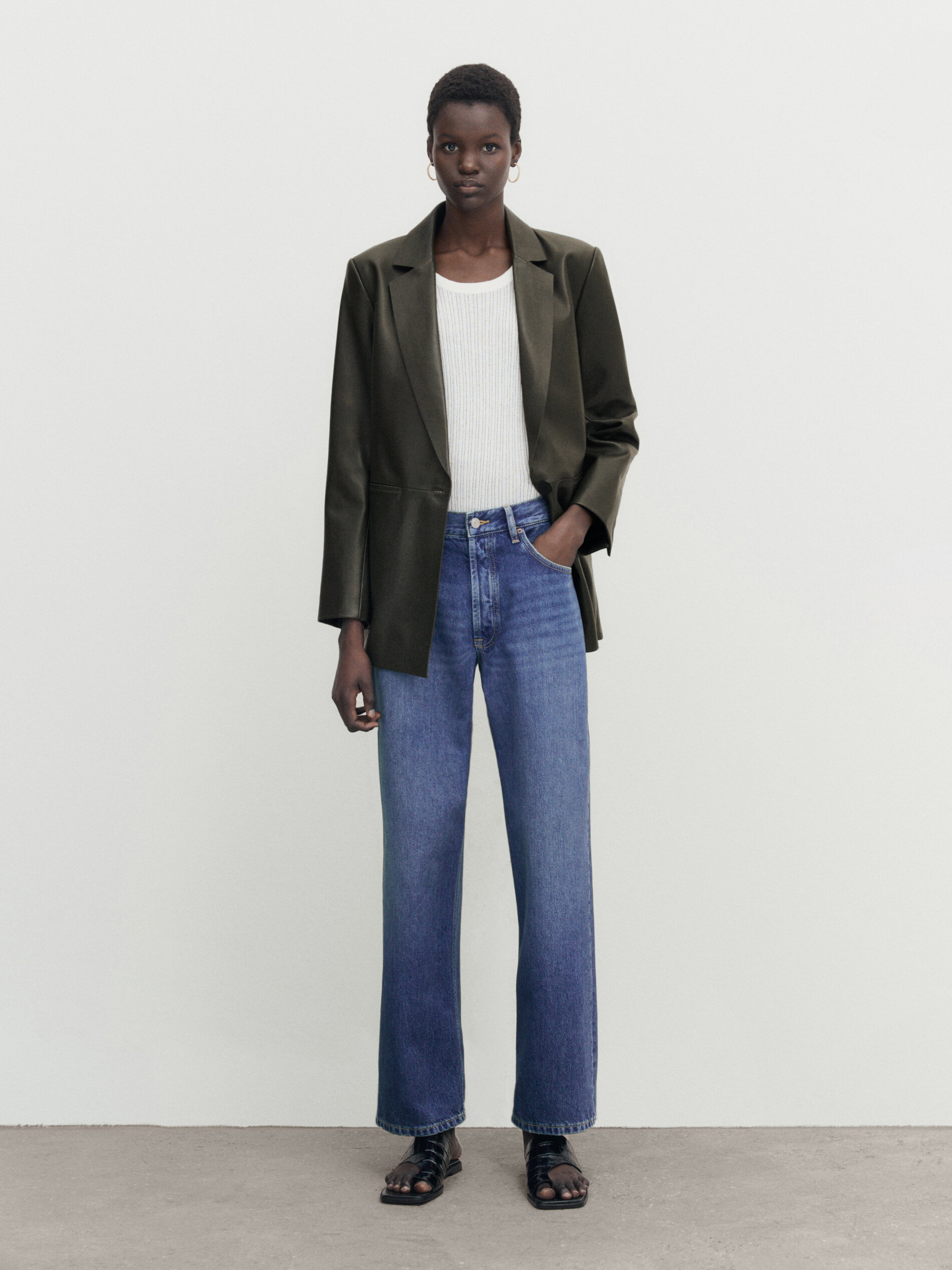 Nappa leather blazer Khaki Skirts Massimo Dutti
