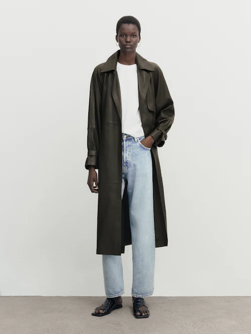 Massimo Dutti - - Nappa Leather Trench-Style Coat with Belt - Leather - M