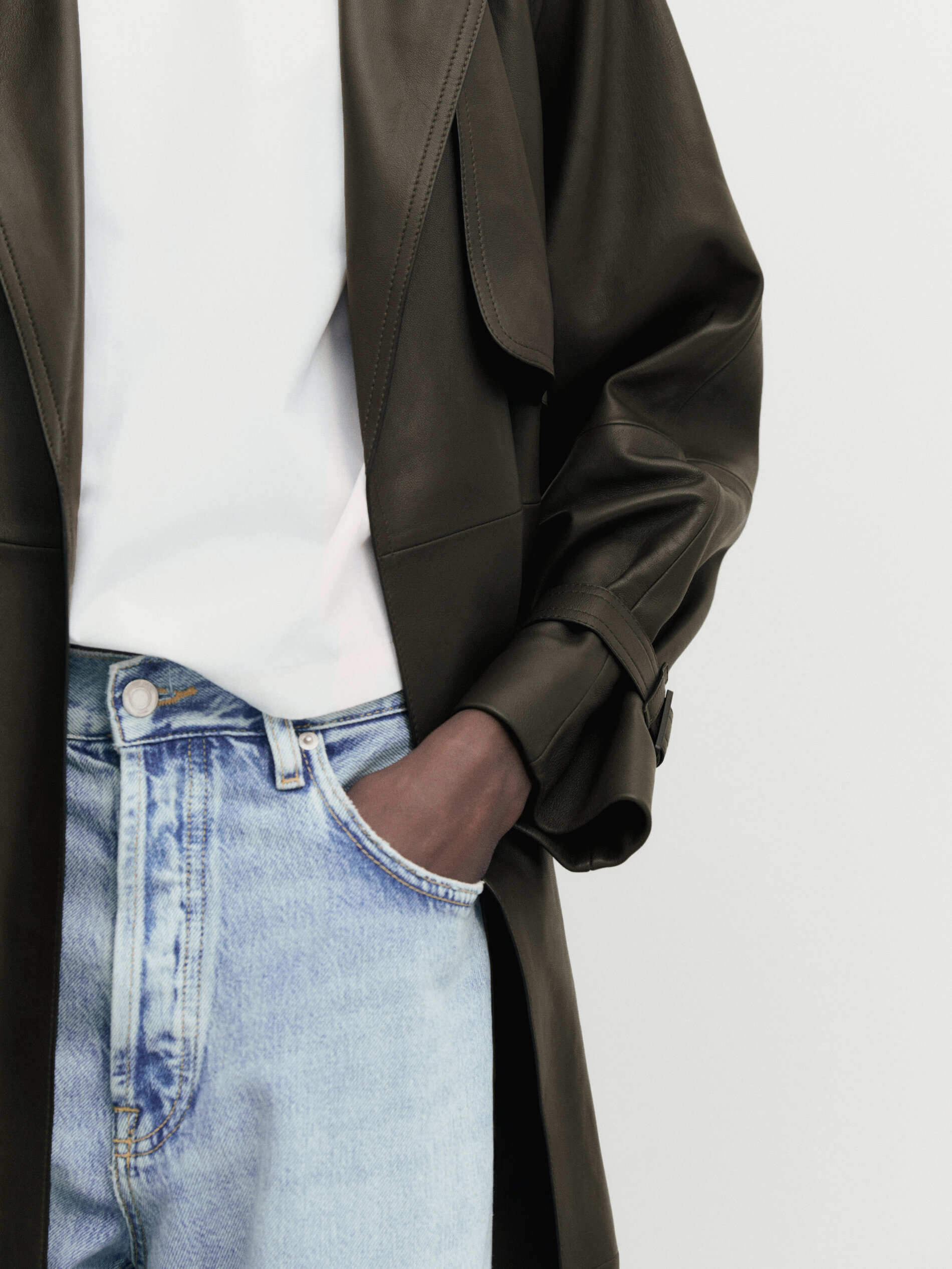 Massimo dutti leather trench coat top