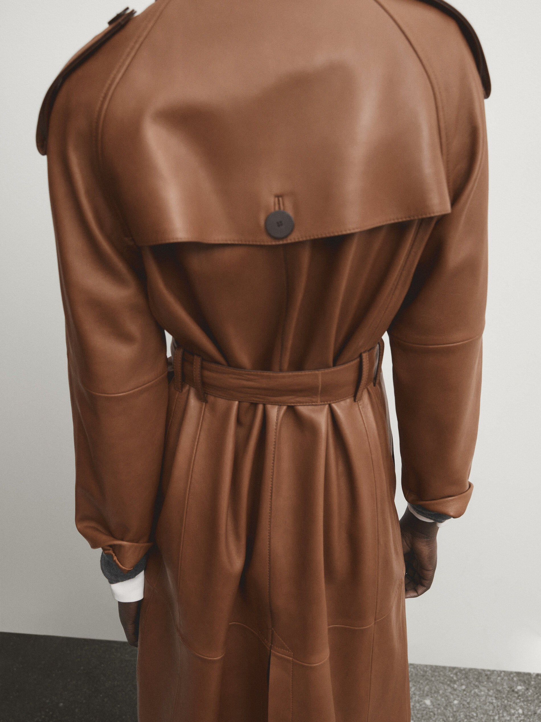 Nappa leather trench style coat with belt Leather Skirts