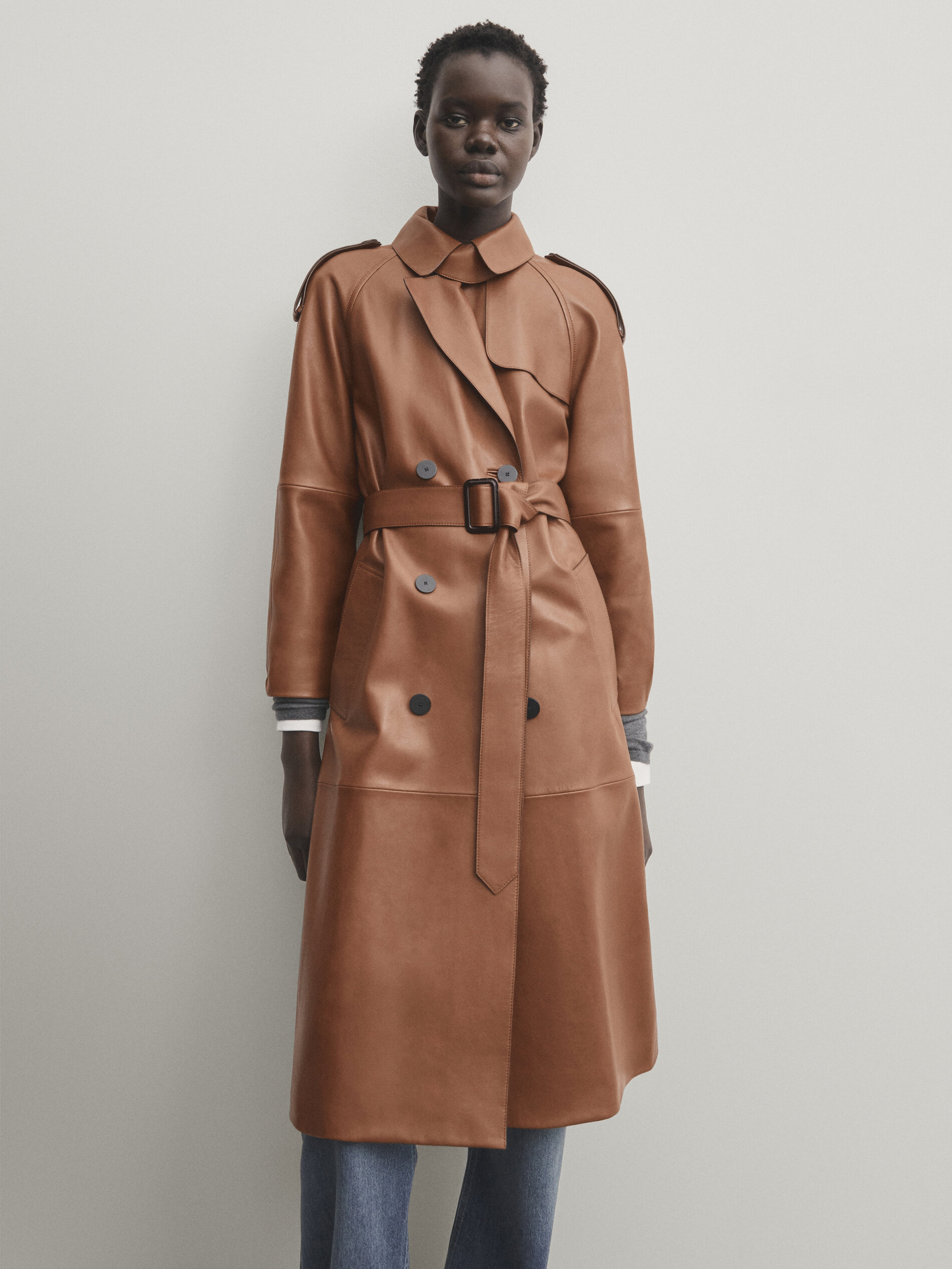 Massimo dutti leather hotsell trench coat