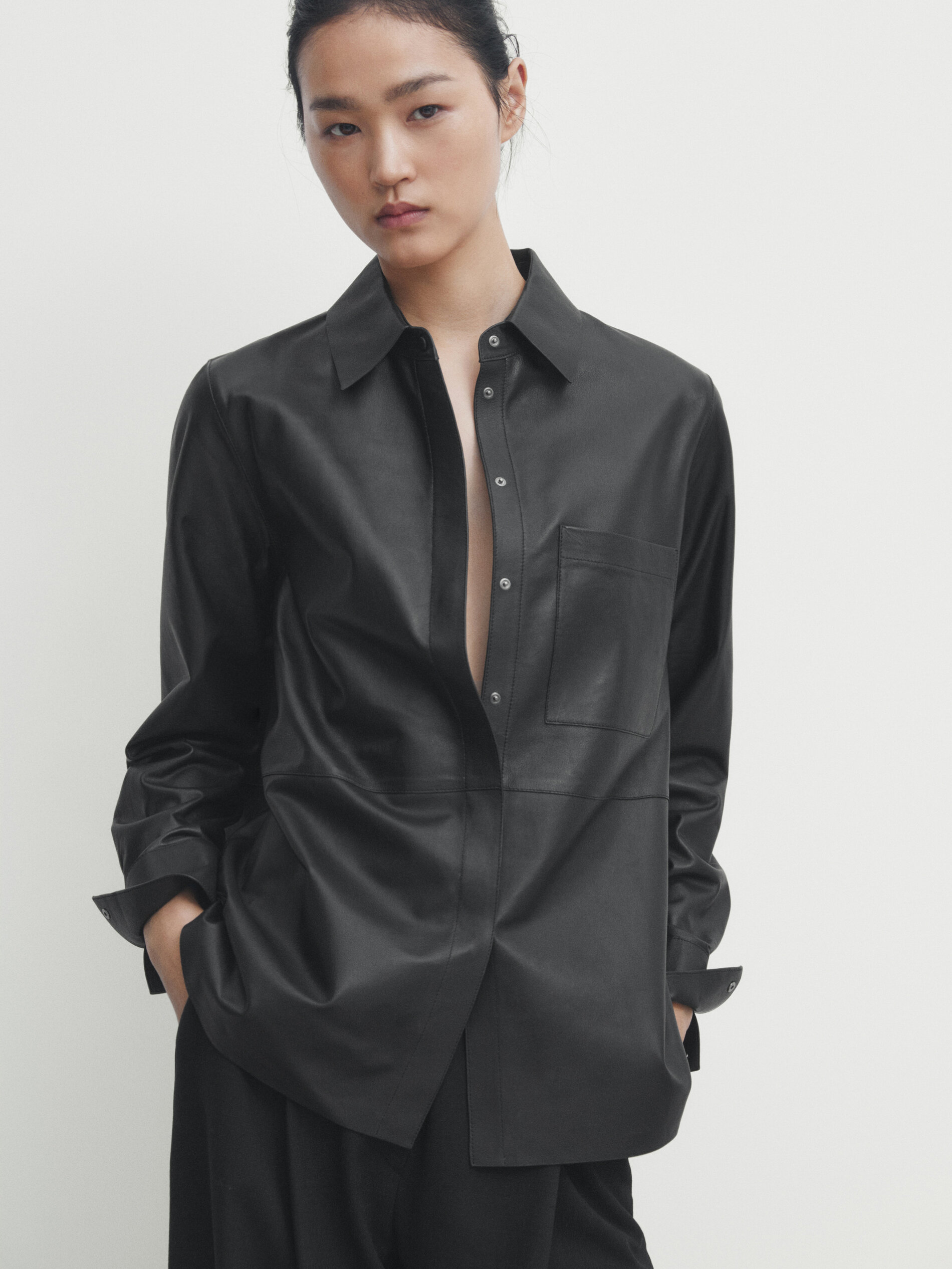 Massimo dutti leather on sale shirt