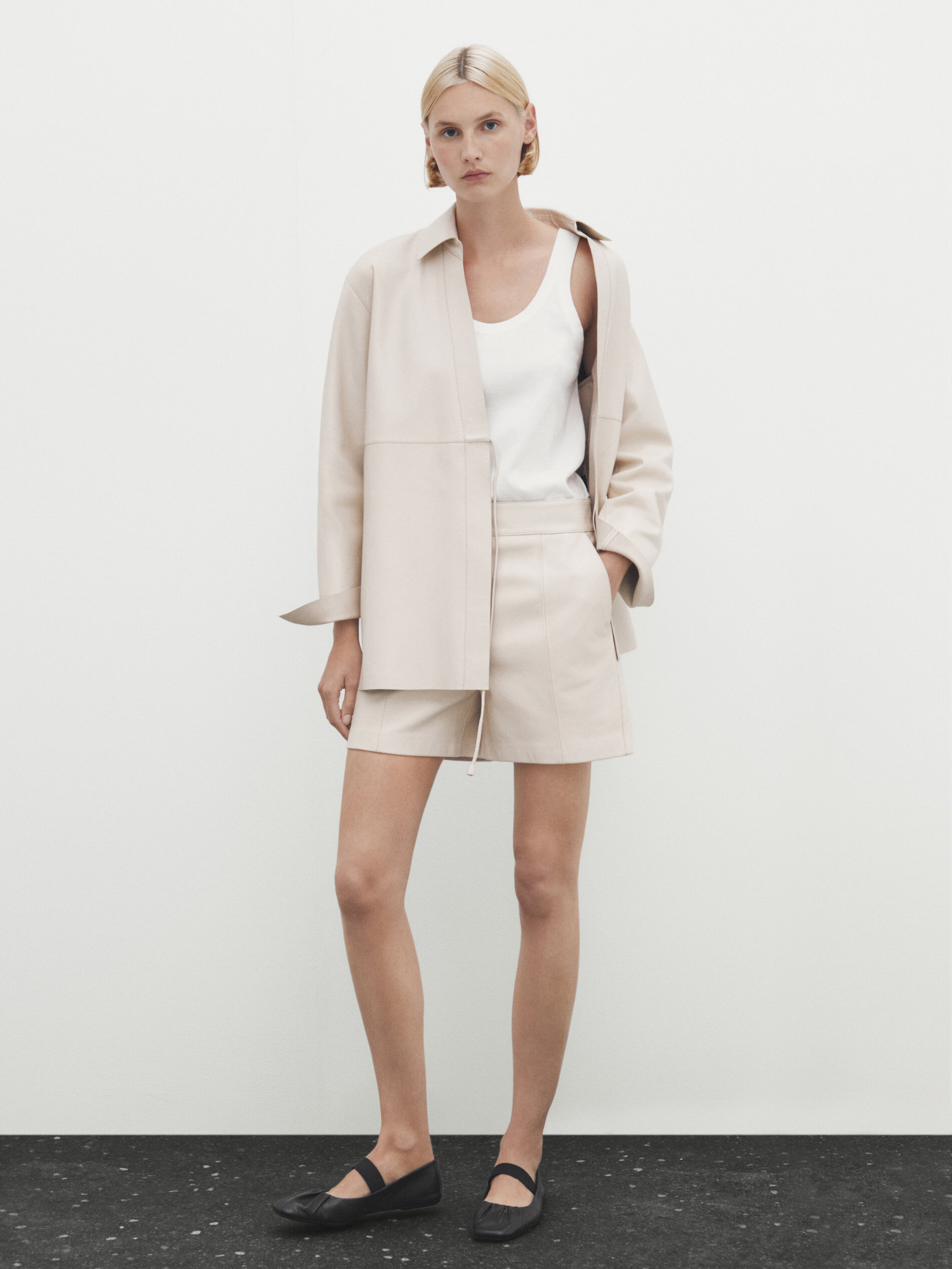 Nappa leather shirt with drawstrings White Skirts Massimo Dutti