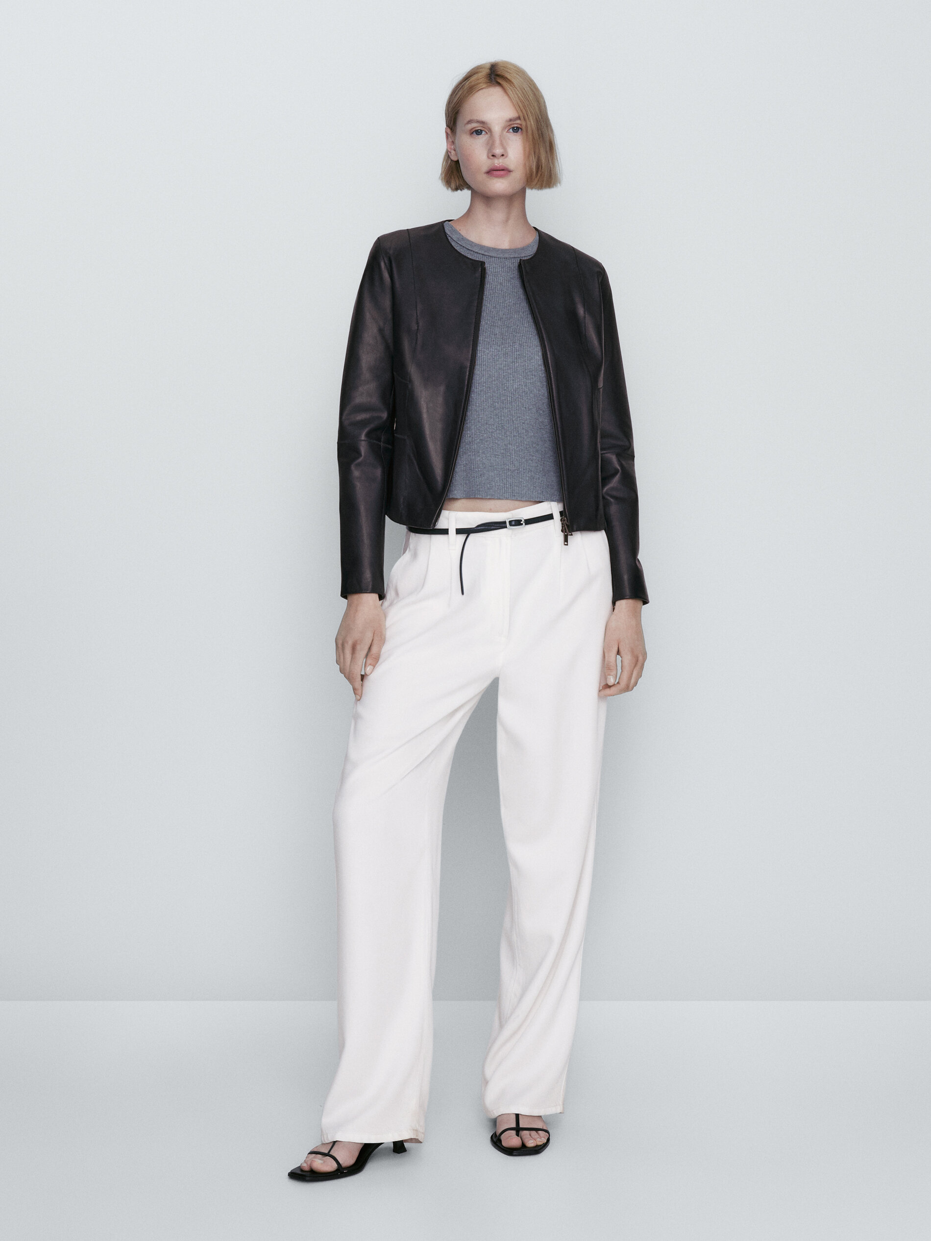 Massimo dutti navy online leather jacket