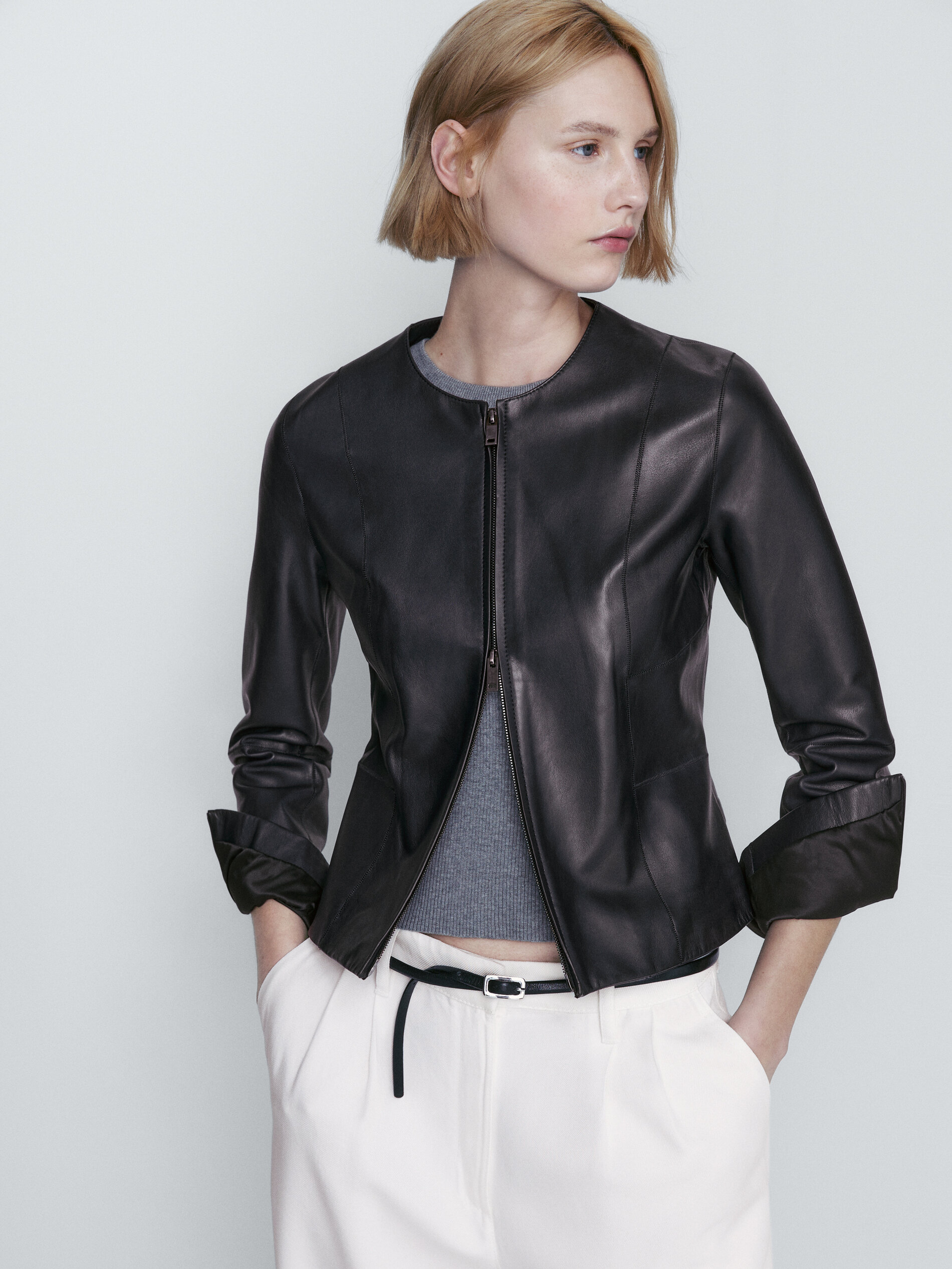 Massimo dutti best sale navy leather jacket