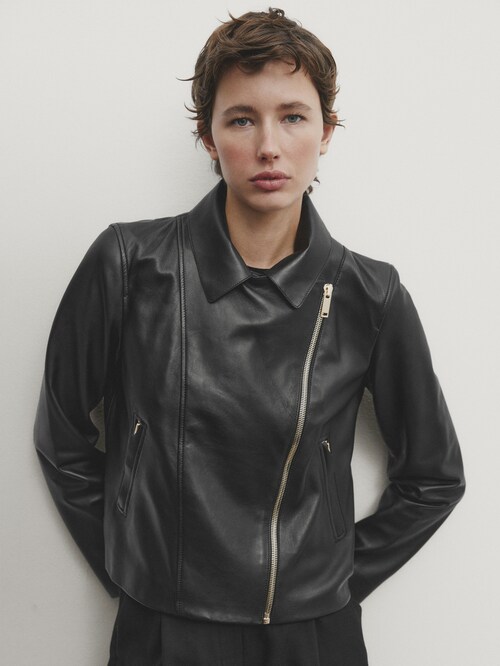 Nappa leather biker jacket · Black · Skirts